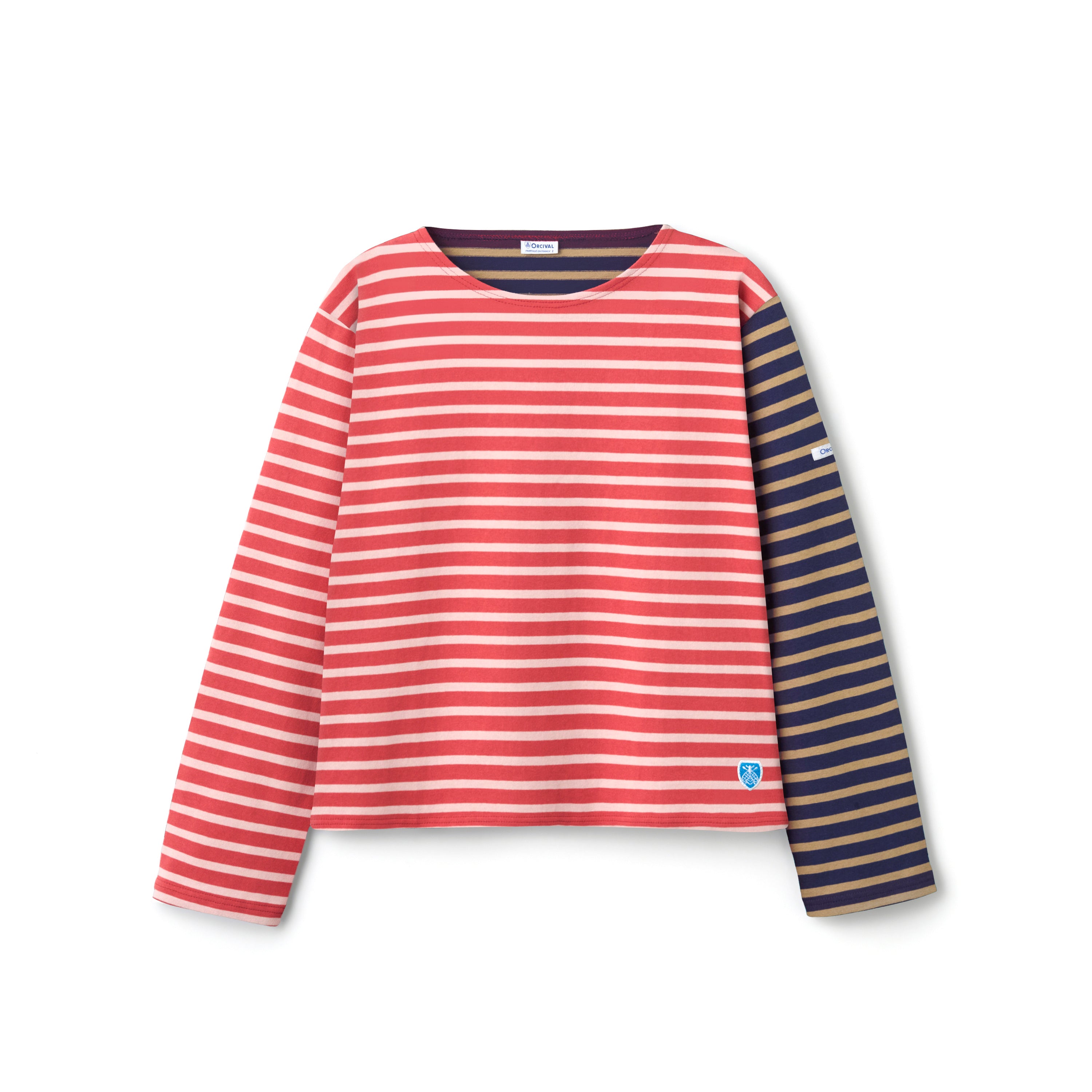 Women's Cotton Lourd Crew Neck Basque Shirt Bicolor Border