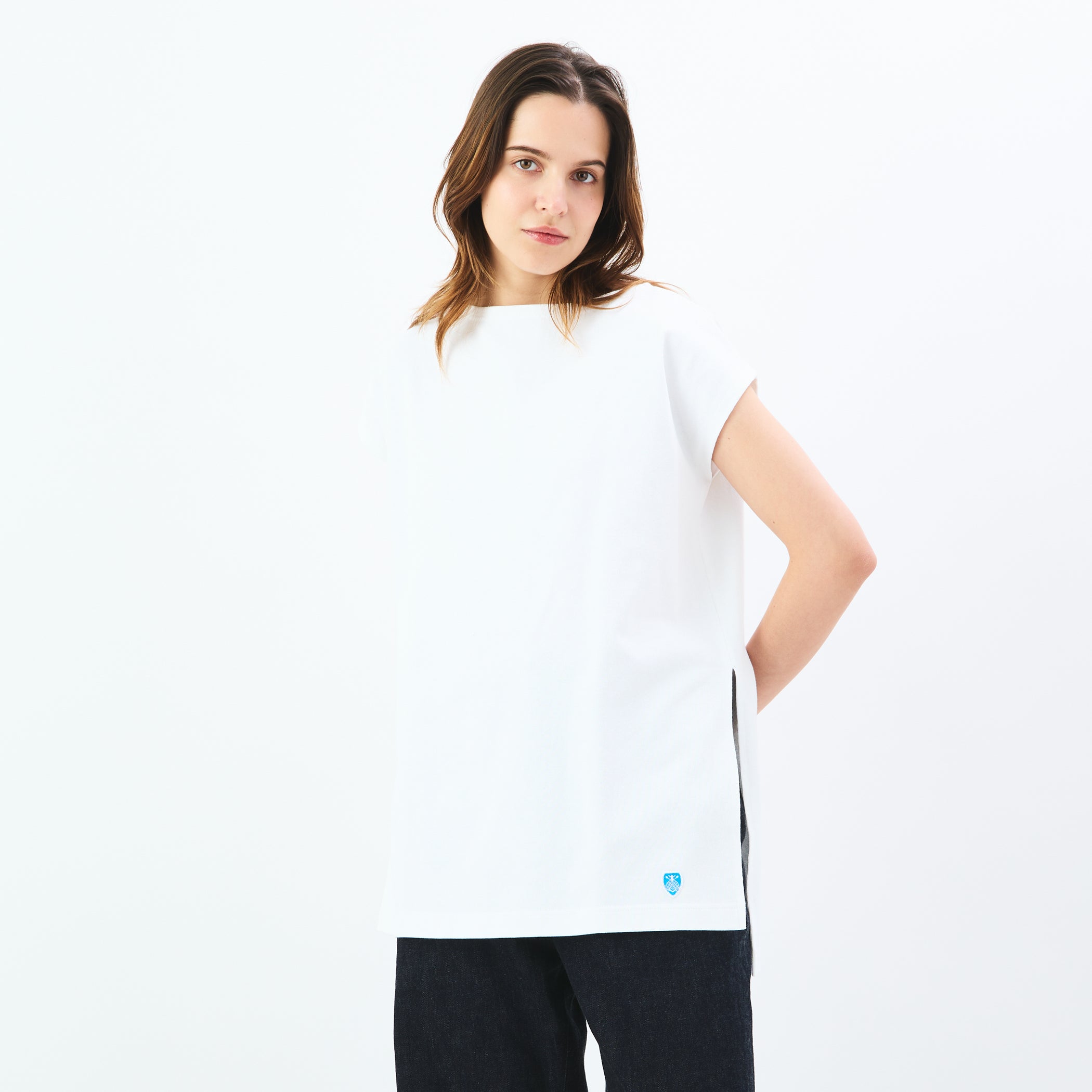 Women's Cotton Lourd Long Slit Sleeveless Basque Shirt