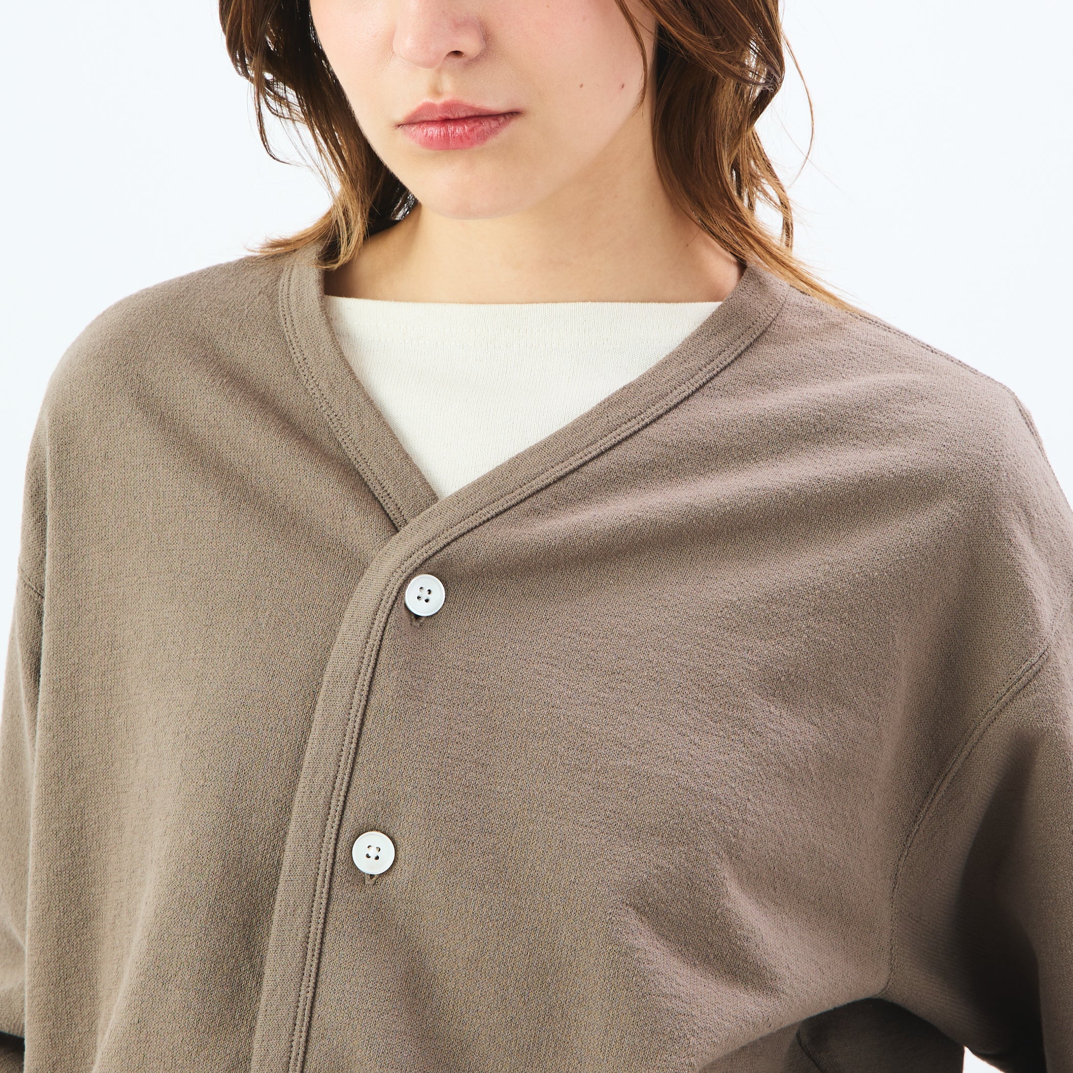 Cotton Terry Jersey V Neck Cardigan