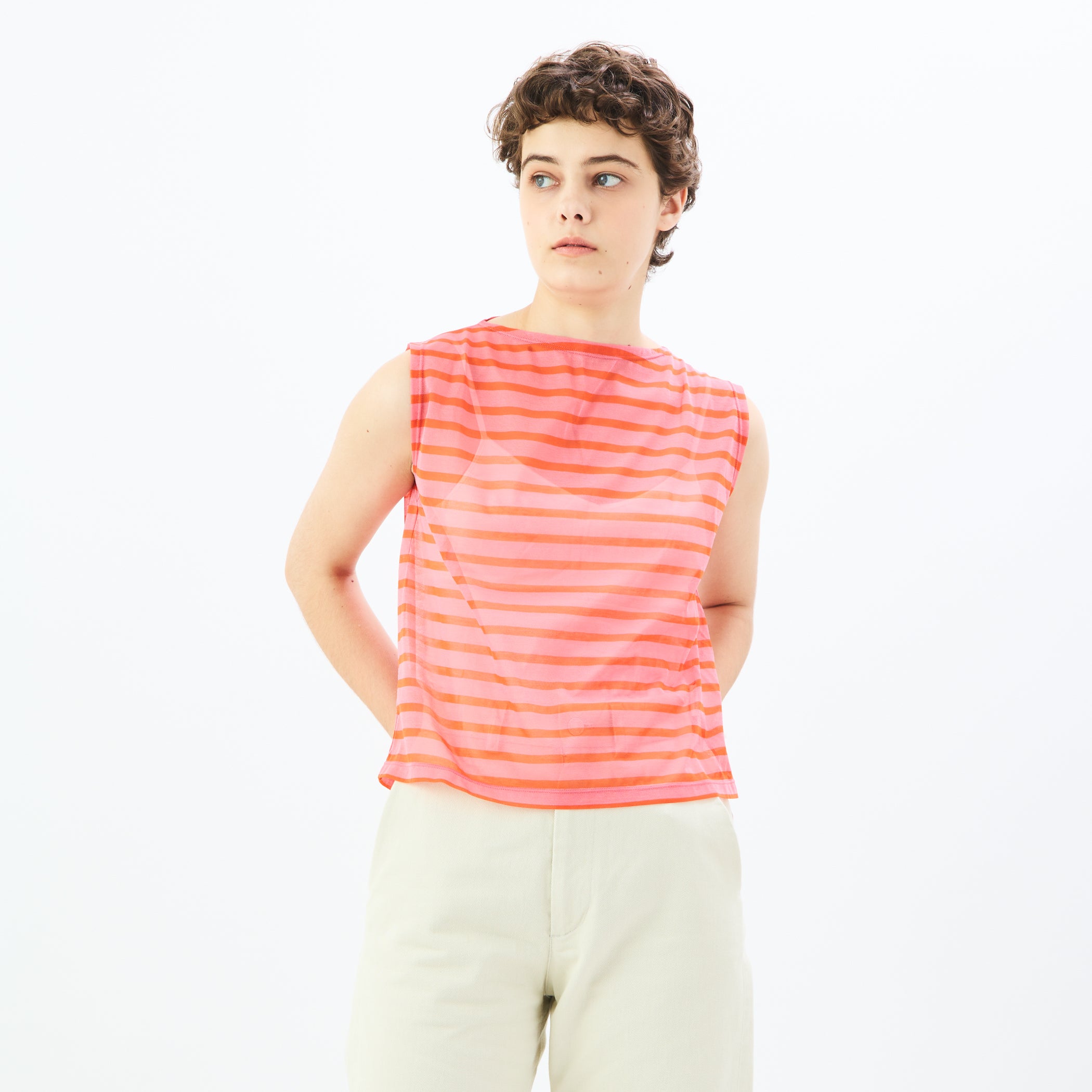 Women's  See-through Boat Neck Sleeveless Pullover