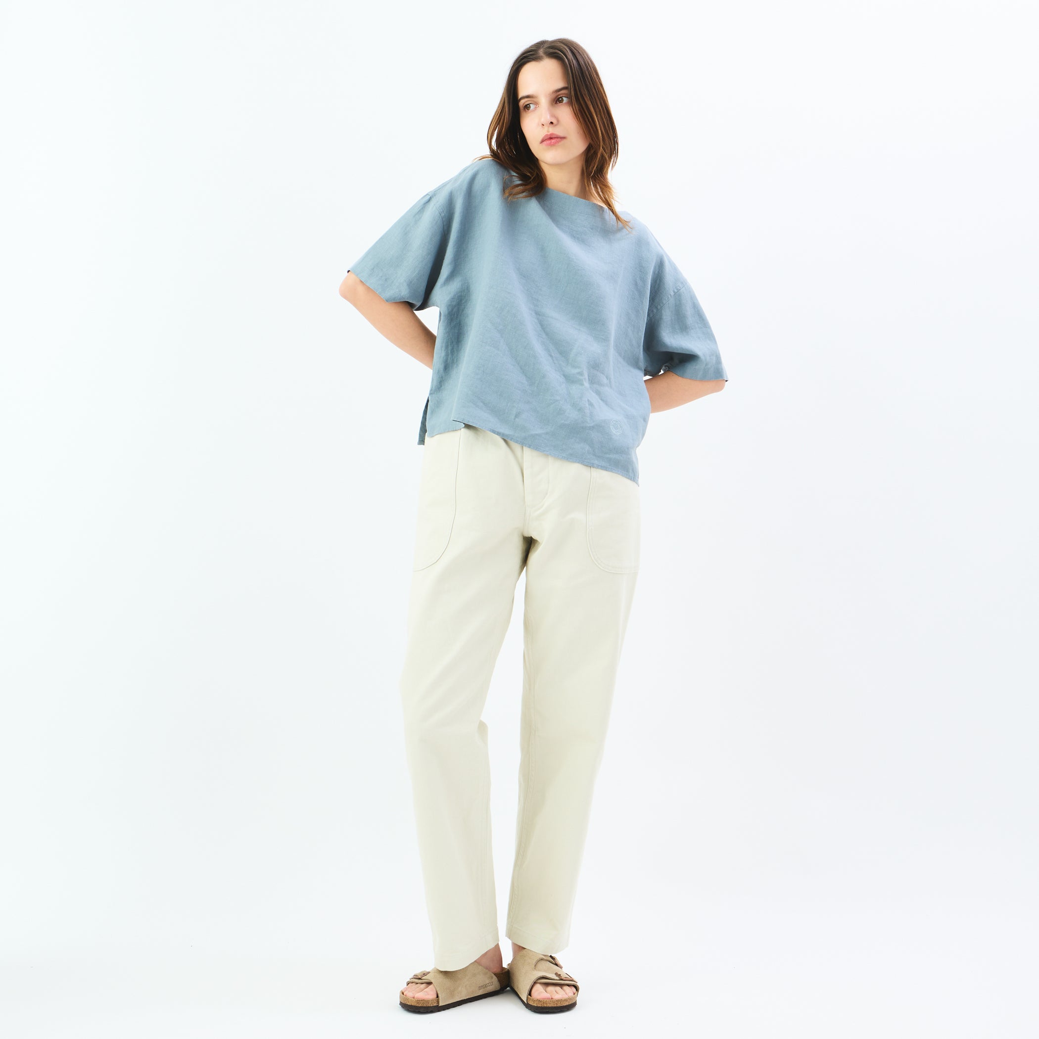 Women's Linen Half Sleeve Boat Neck Pullover Shirt