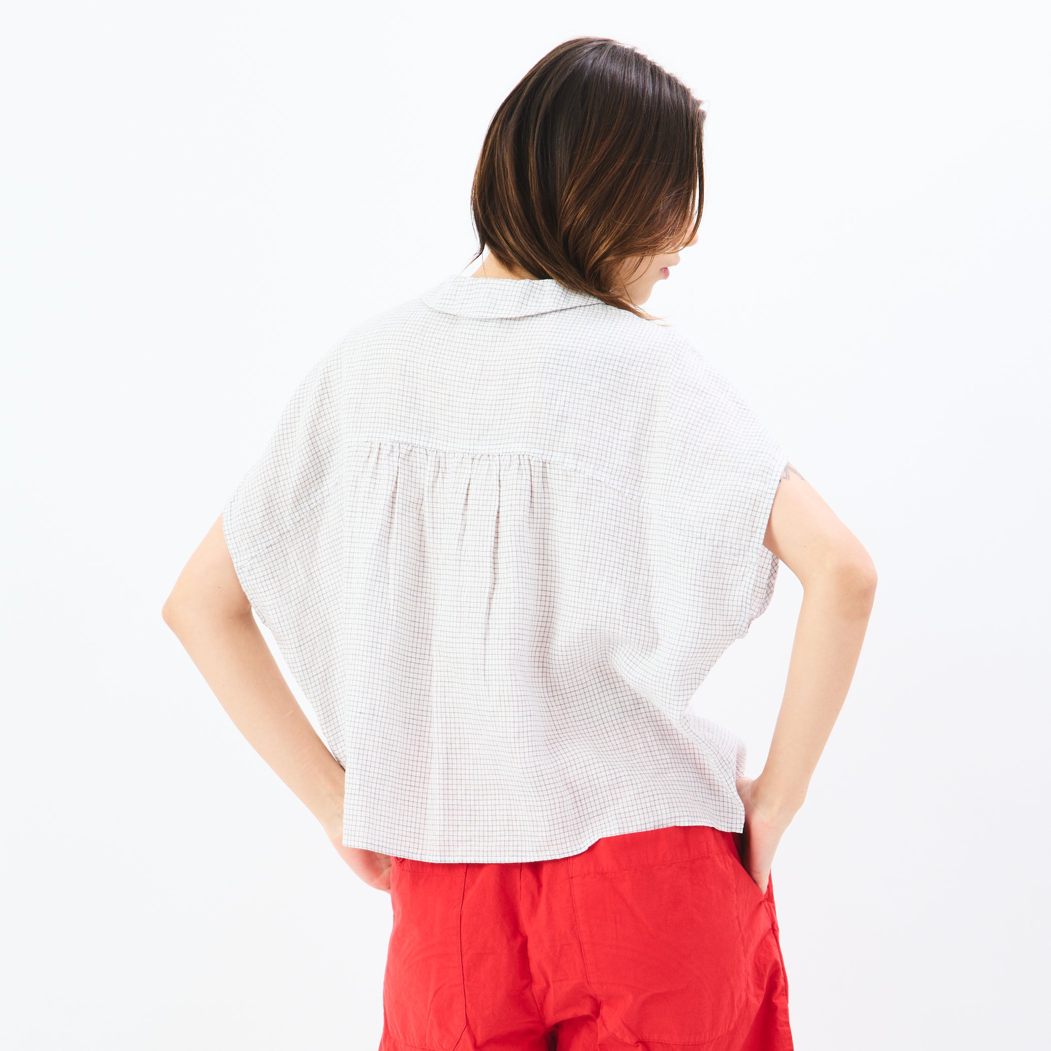 Women's Linen Sleeveless Shirt Check