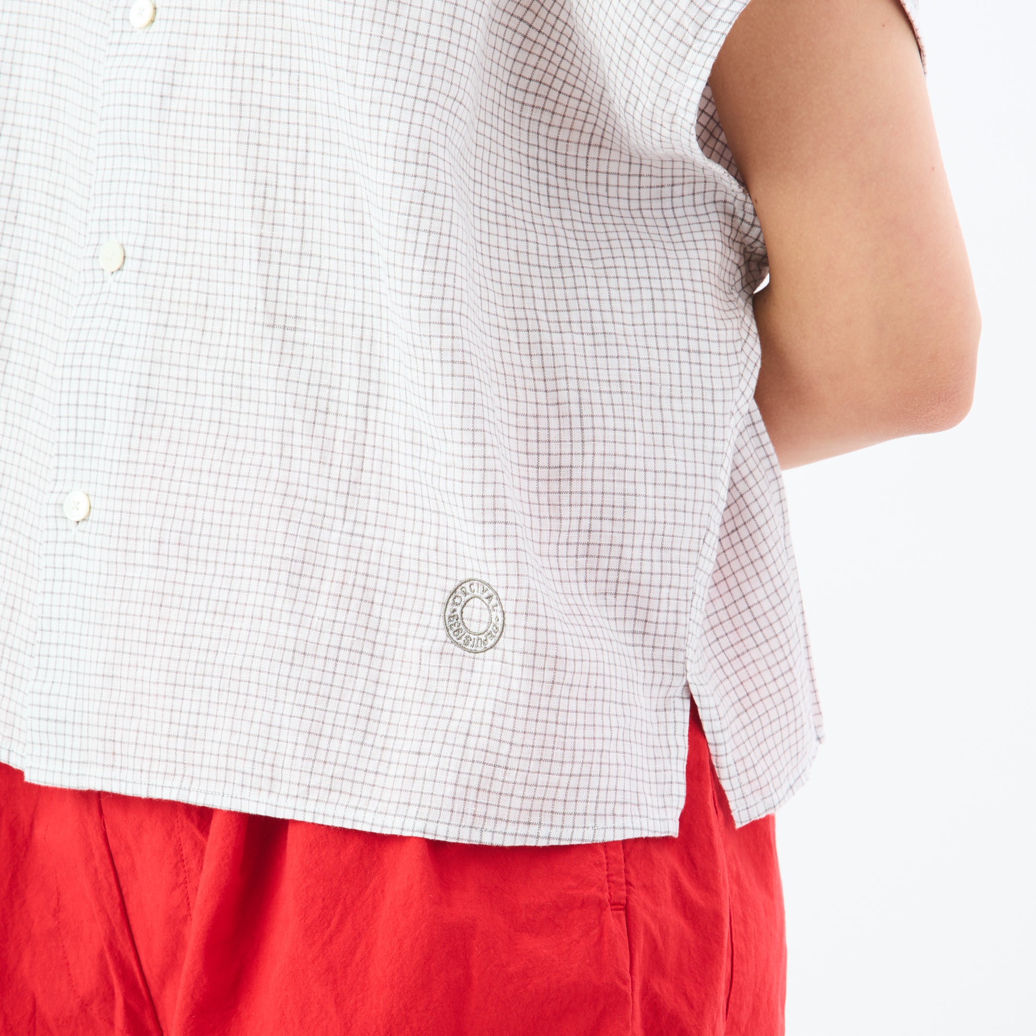Women's Linen Sleeveless Shirt Check