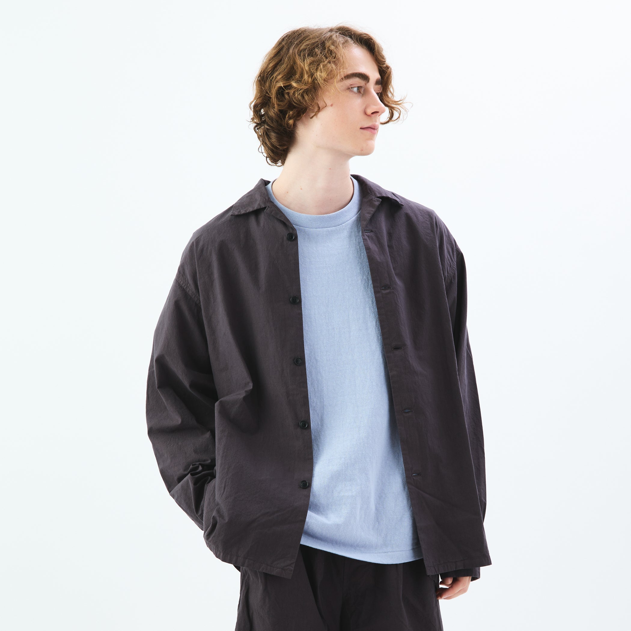 Garment Dye Poplin Open Collar Shirt