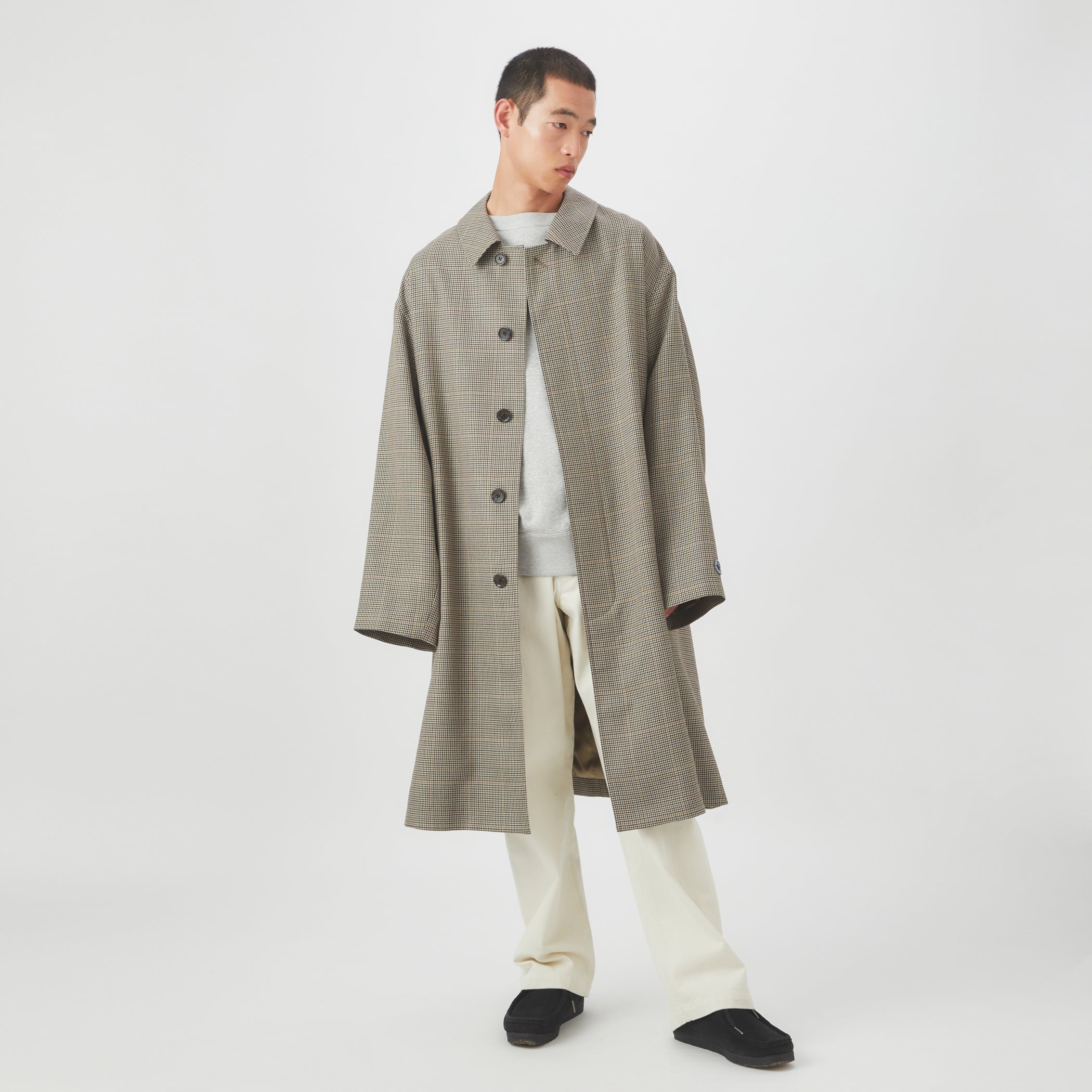 Men's Wool Check Bal Collar Coat