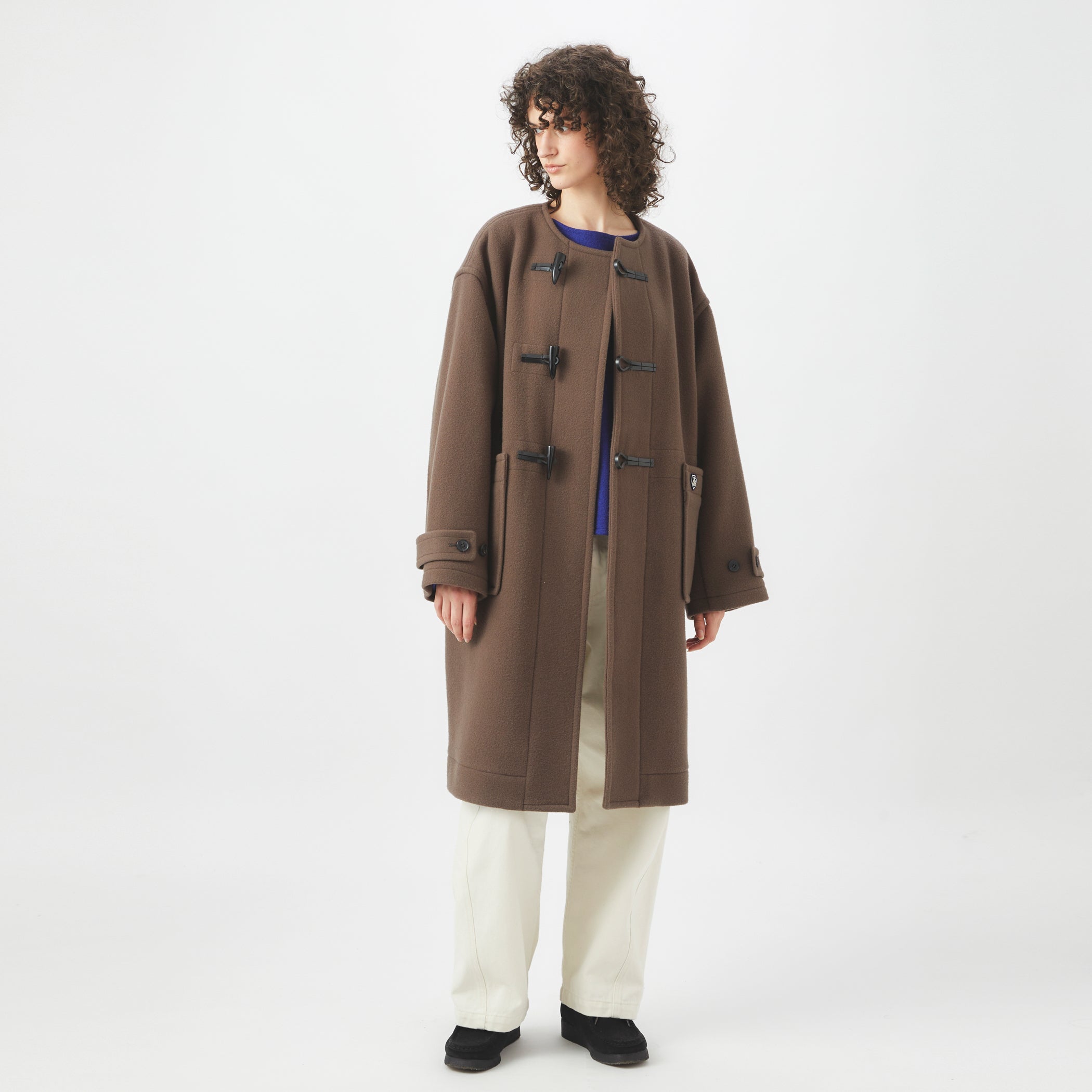 Women's Double Melton Collarless Duffle Coat