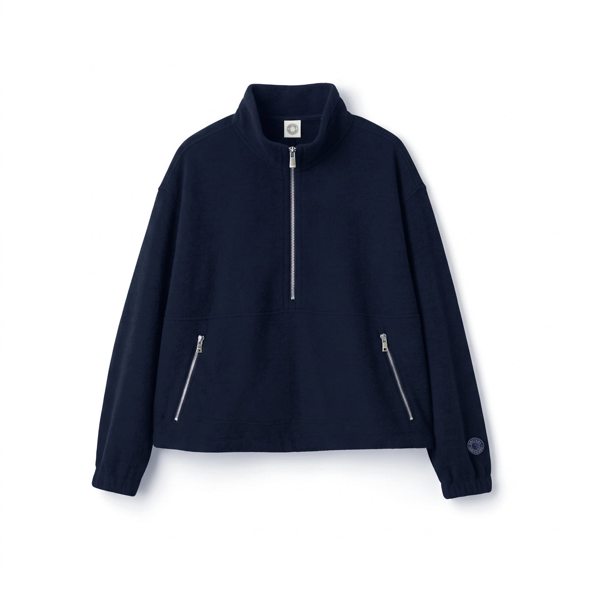 Napping Brushed Fleece Stand Collar Zip Pullover