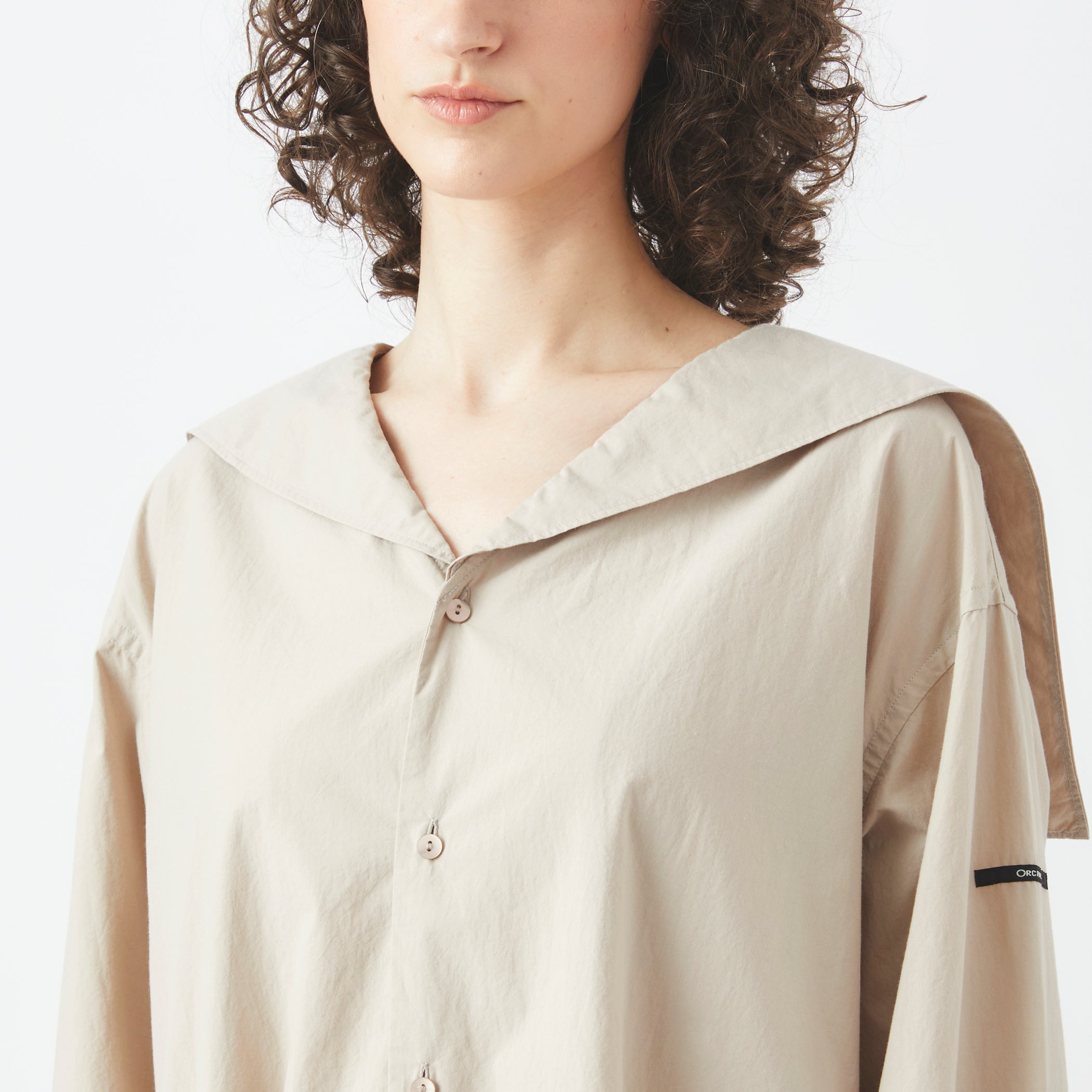 Women's Cotton Typewriter Sailor Collar Long Shirt