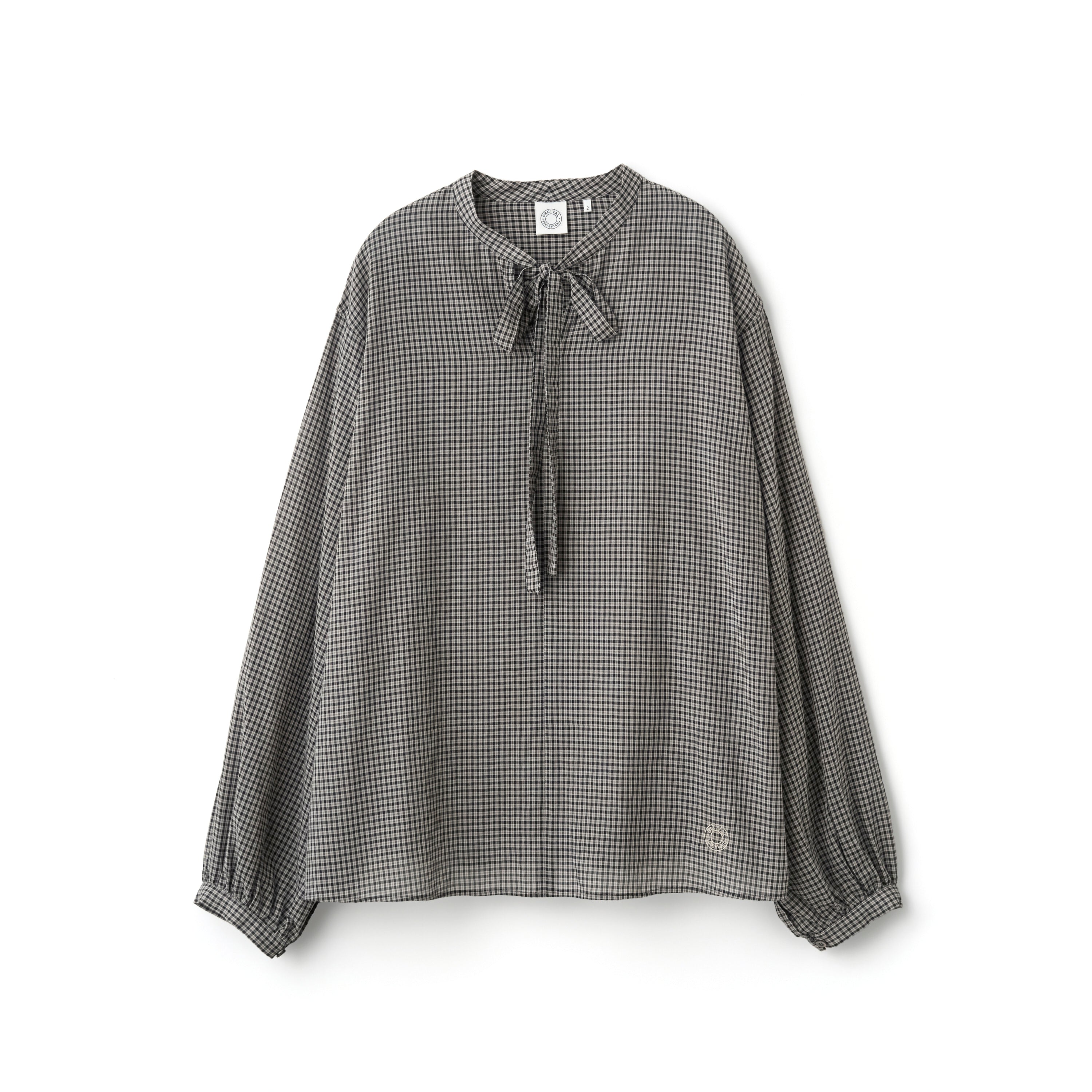 Women's High Twisted Cotton Poplin Ribbon Collar Blouse