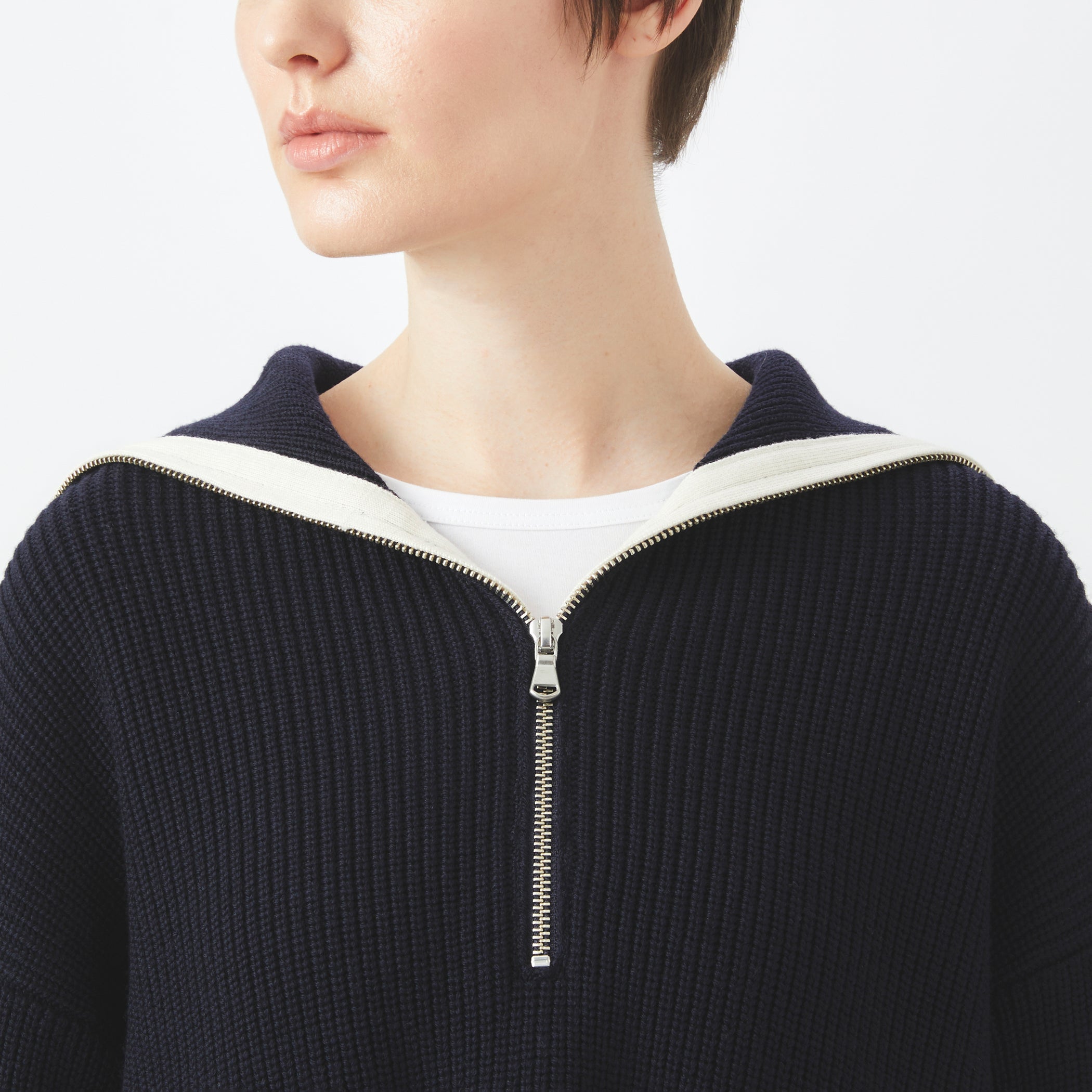 Women's Sailor Collar Half Zip Knit