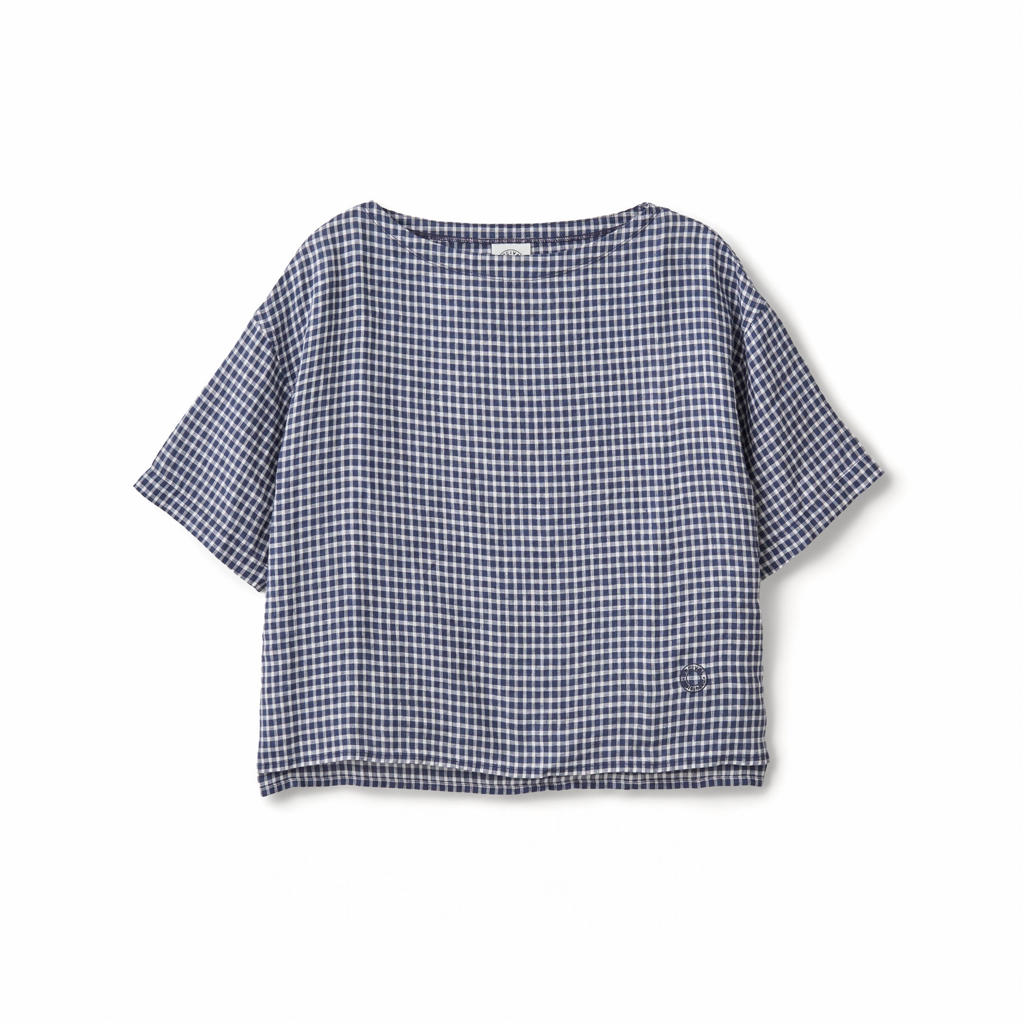 Women's Linen Boat Neck Check Pullover