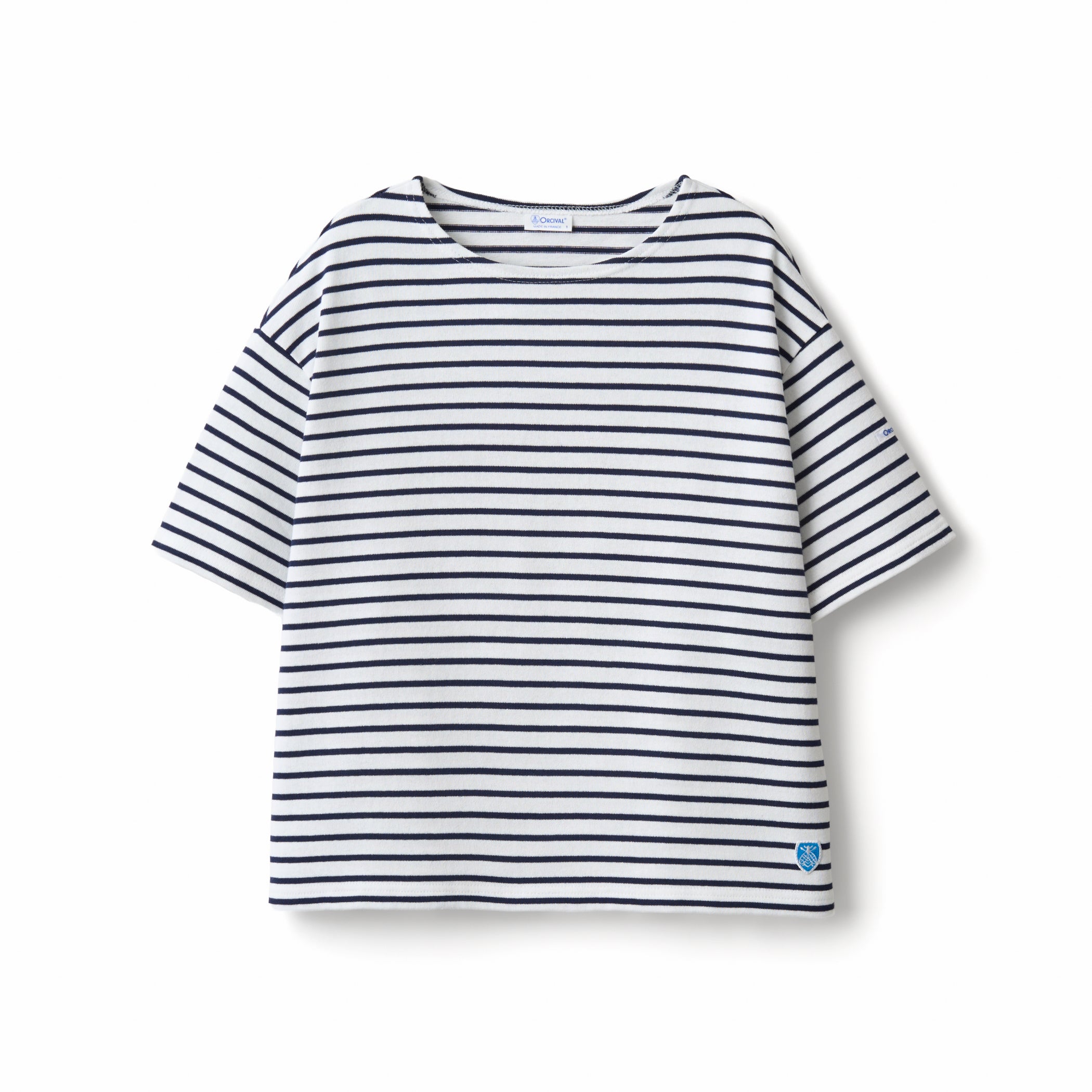 Women's Cotton Lourd Crew Neck Basque Shirt Narrow Border