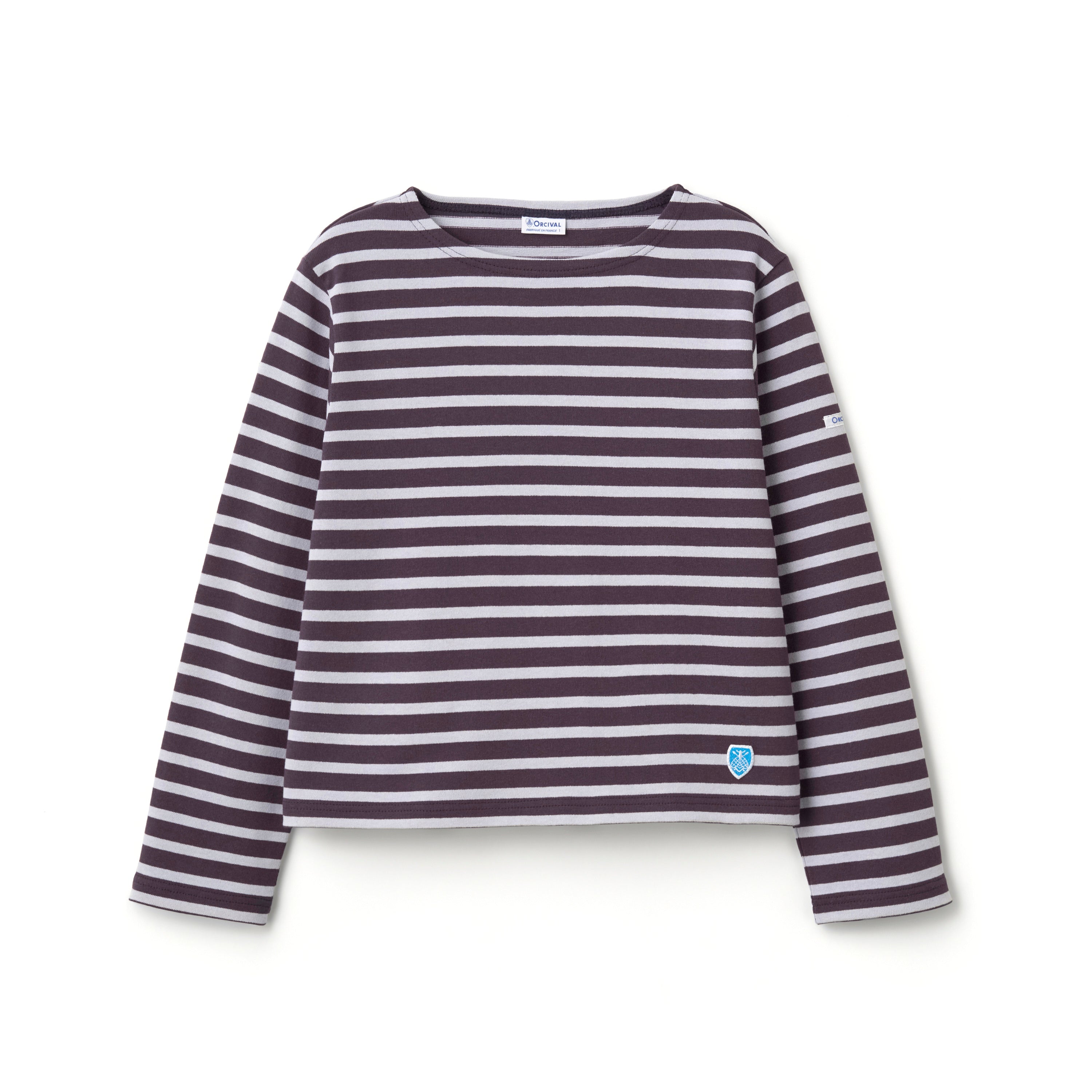Women's Cotton Lourd Crew Neck Wide Basque Shirt Border