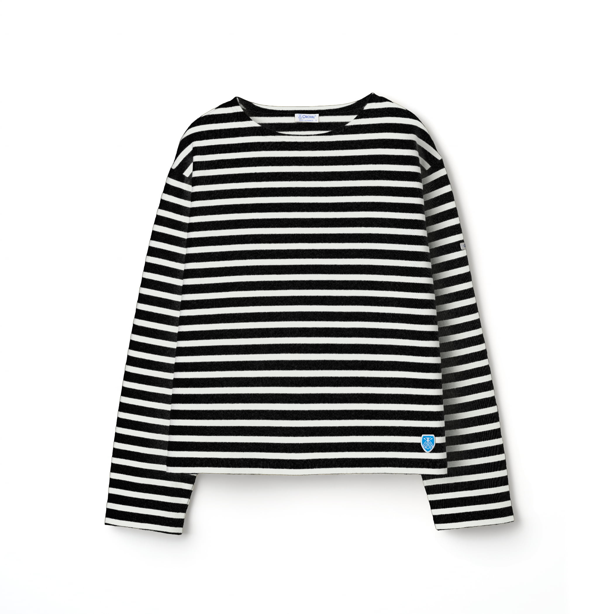 Women's Cotton Lourd Crew Neck Wide Basque Shirt Border｜ORCIVAL