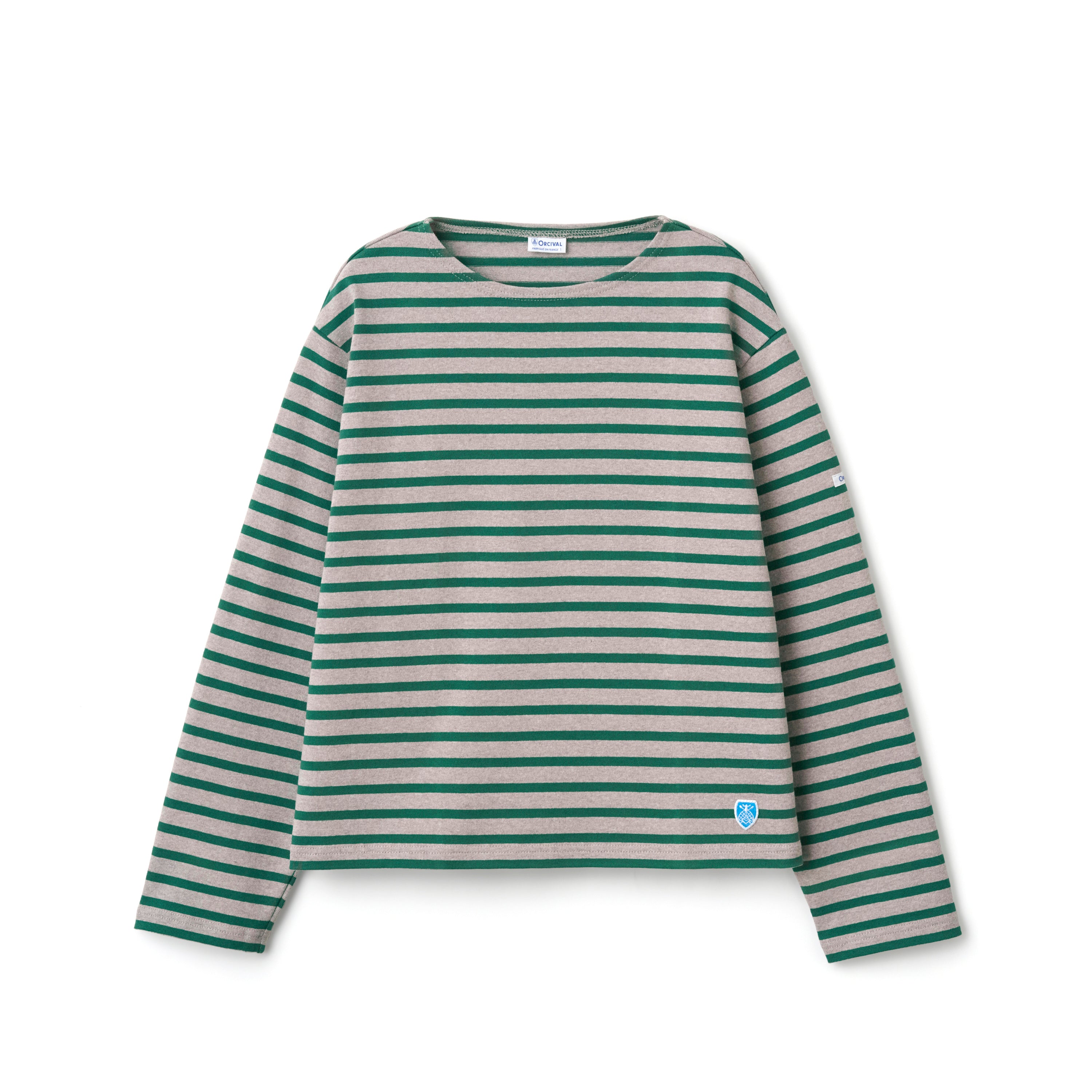 Women's Cotton Lourd Crew Neck Wide Basque Shirt Border