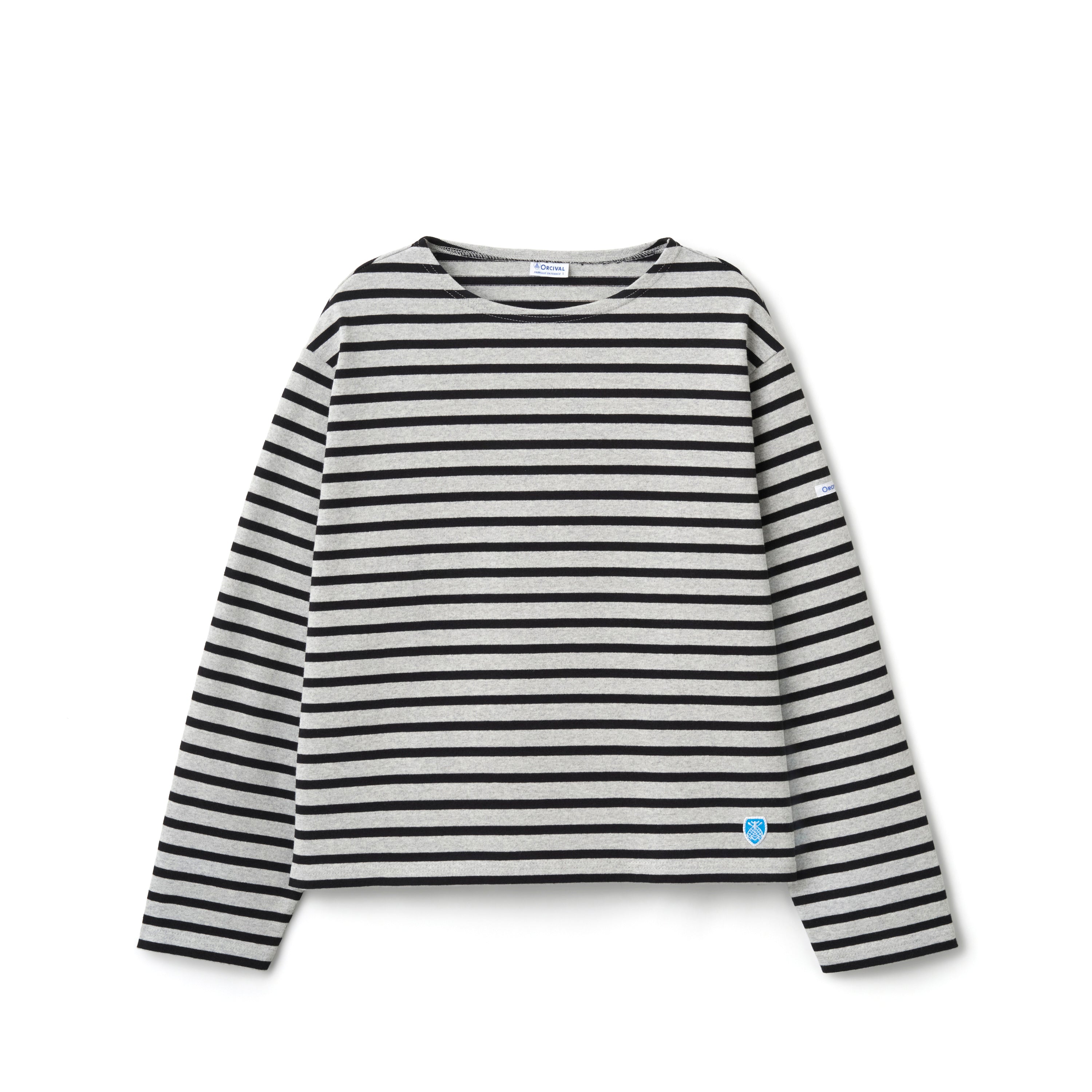 Women's Cotton Lourd Crew Neck Wide Basque Shirt Border