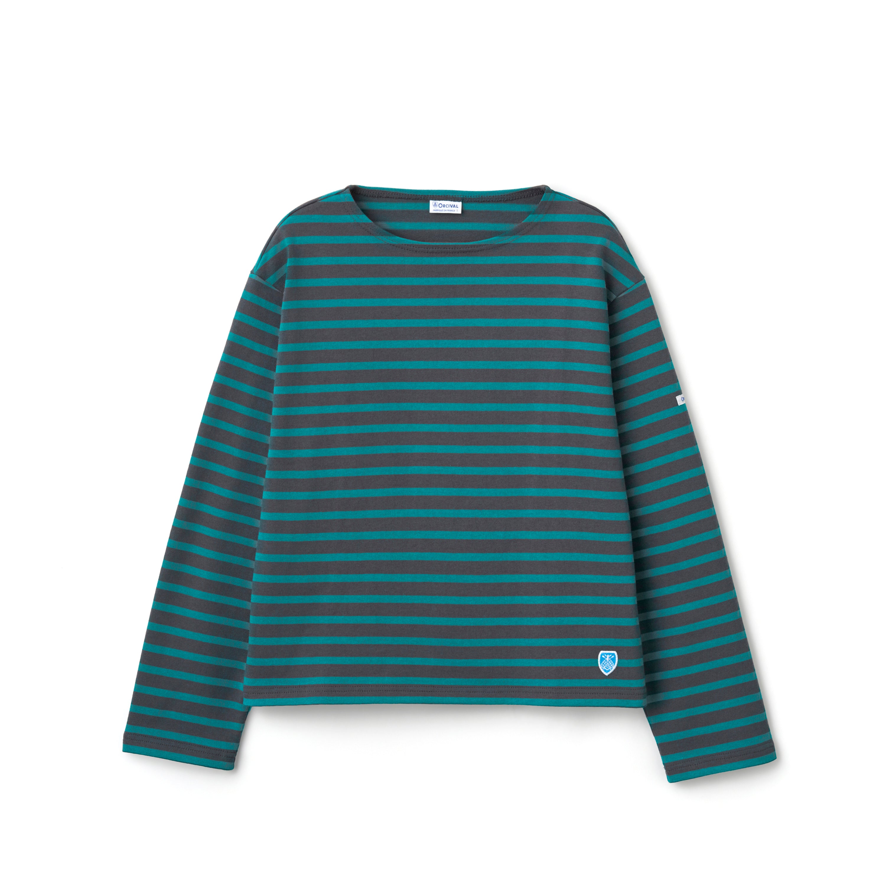 Women's Cotton Lourd Crew Neck Wide Basque Shirt Border