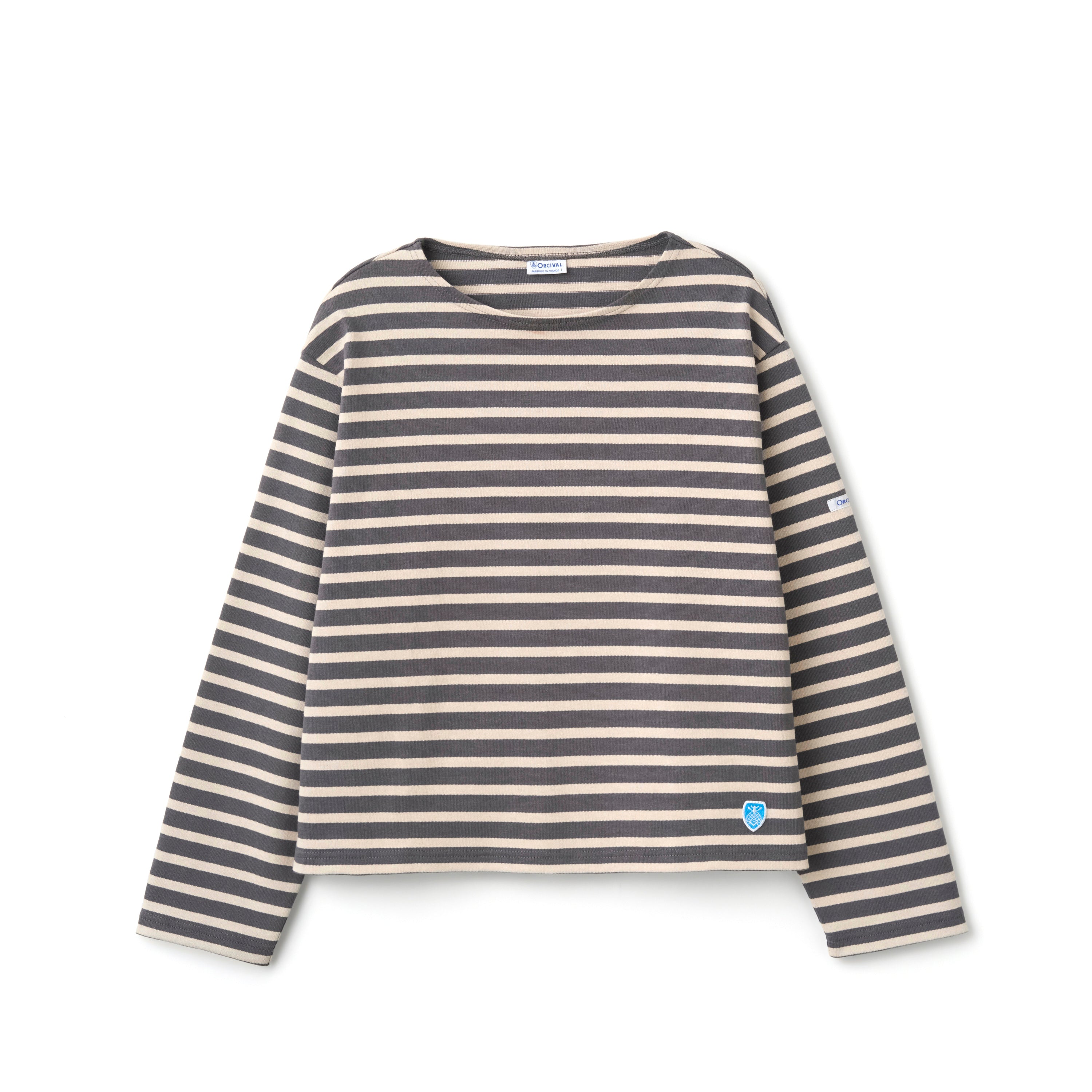 Women's Cotton Lourd Crew Neck Wide Basque Shirt Border
