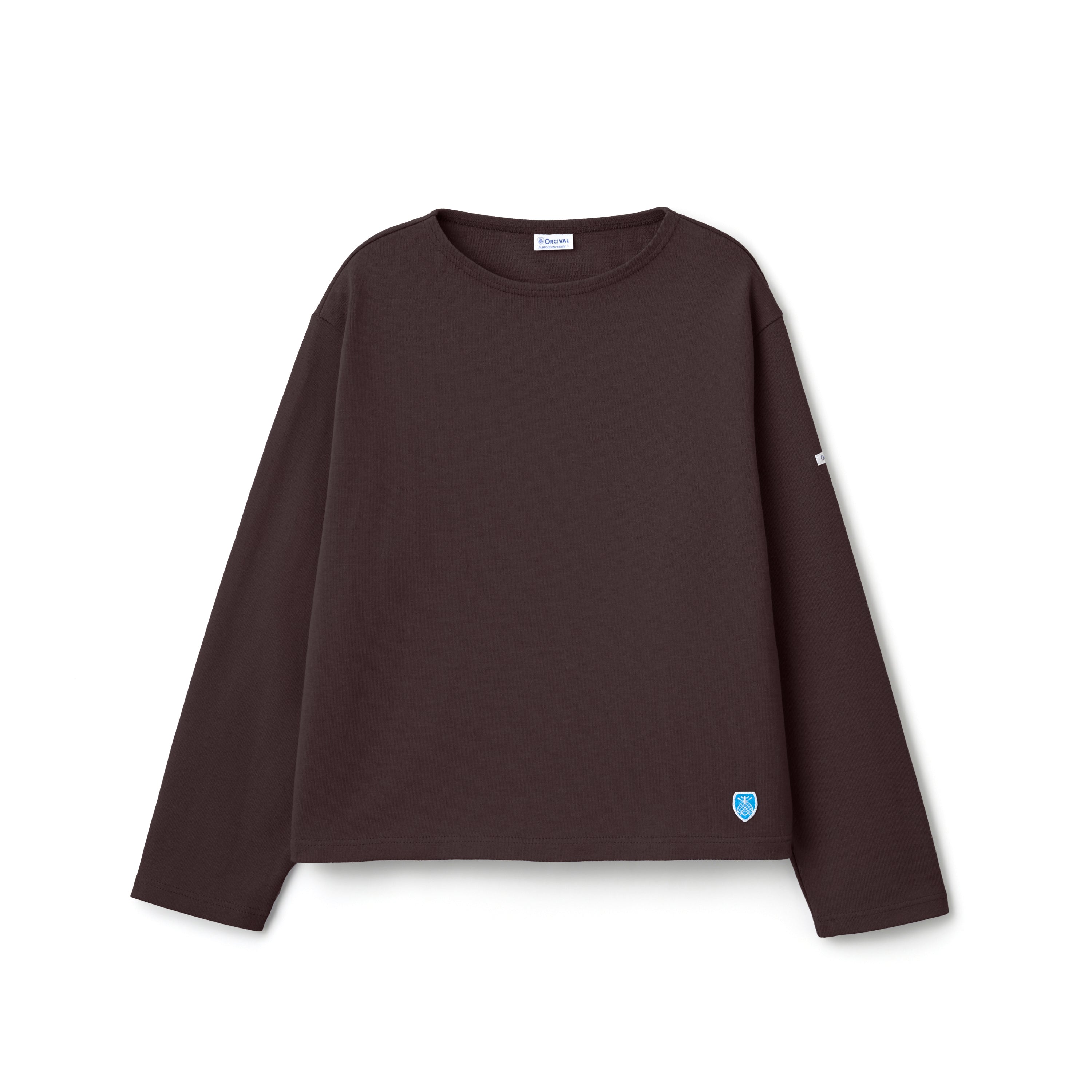 Women's Cotton Lourd Crew Neck Wide Basque Shirt Solid
