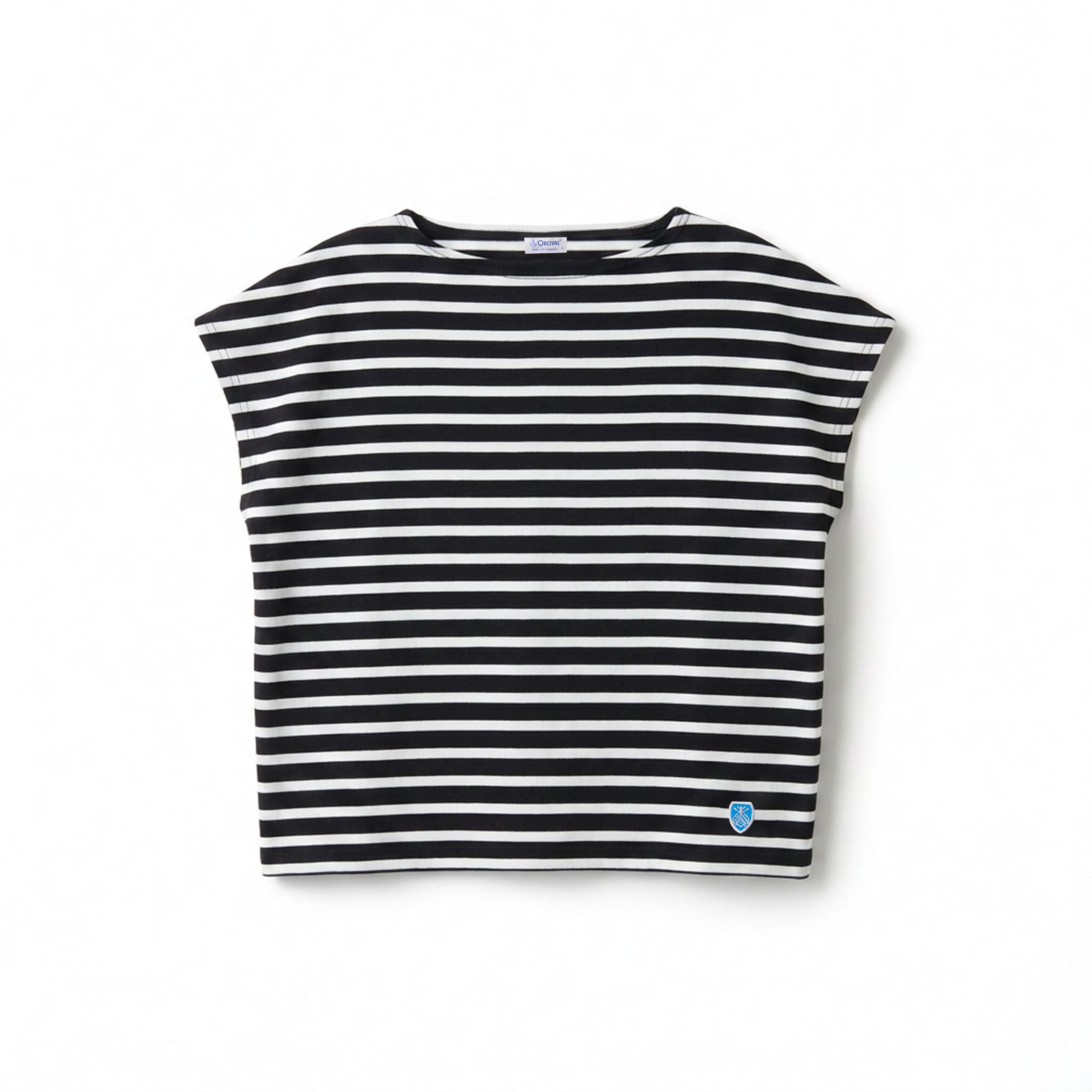 Women's Cotton Lourd Boat Neck French Sleeve Basque Shirt Border