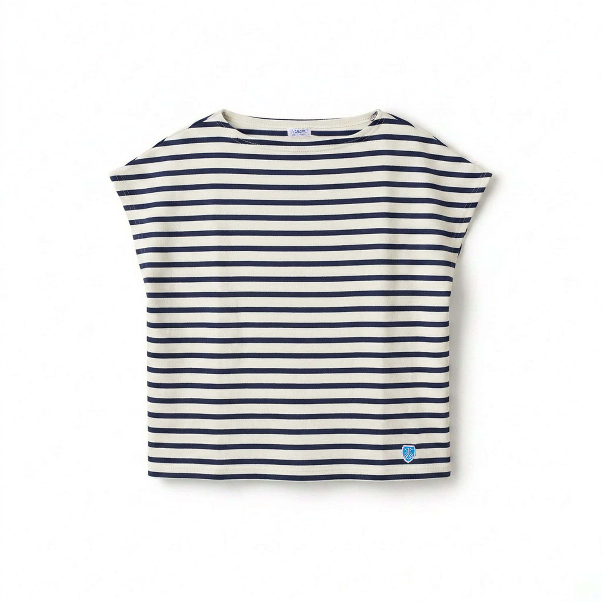 Women's Cotton Lourd Boat Neck French Sleeve Basque Shirt Border
