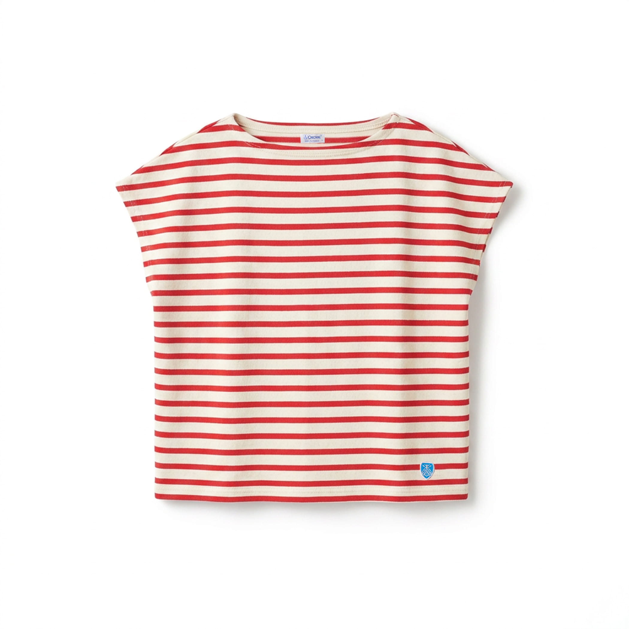 Women's Cotton Lourd Boat Neck French Sleeve Basque Shirt Border