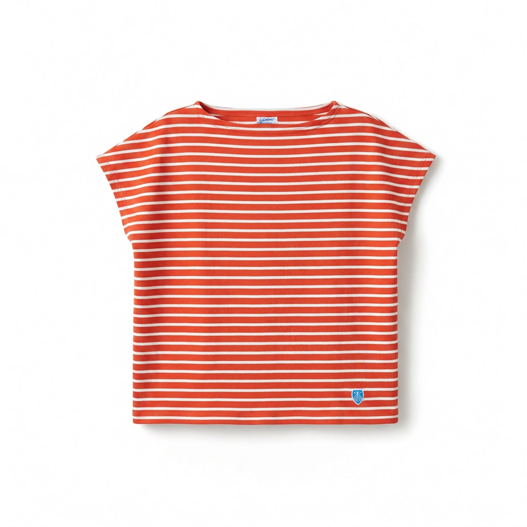 Women's Cotton Lourd Boat Neck French Sleeve Basque Shirt Narrow Border