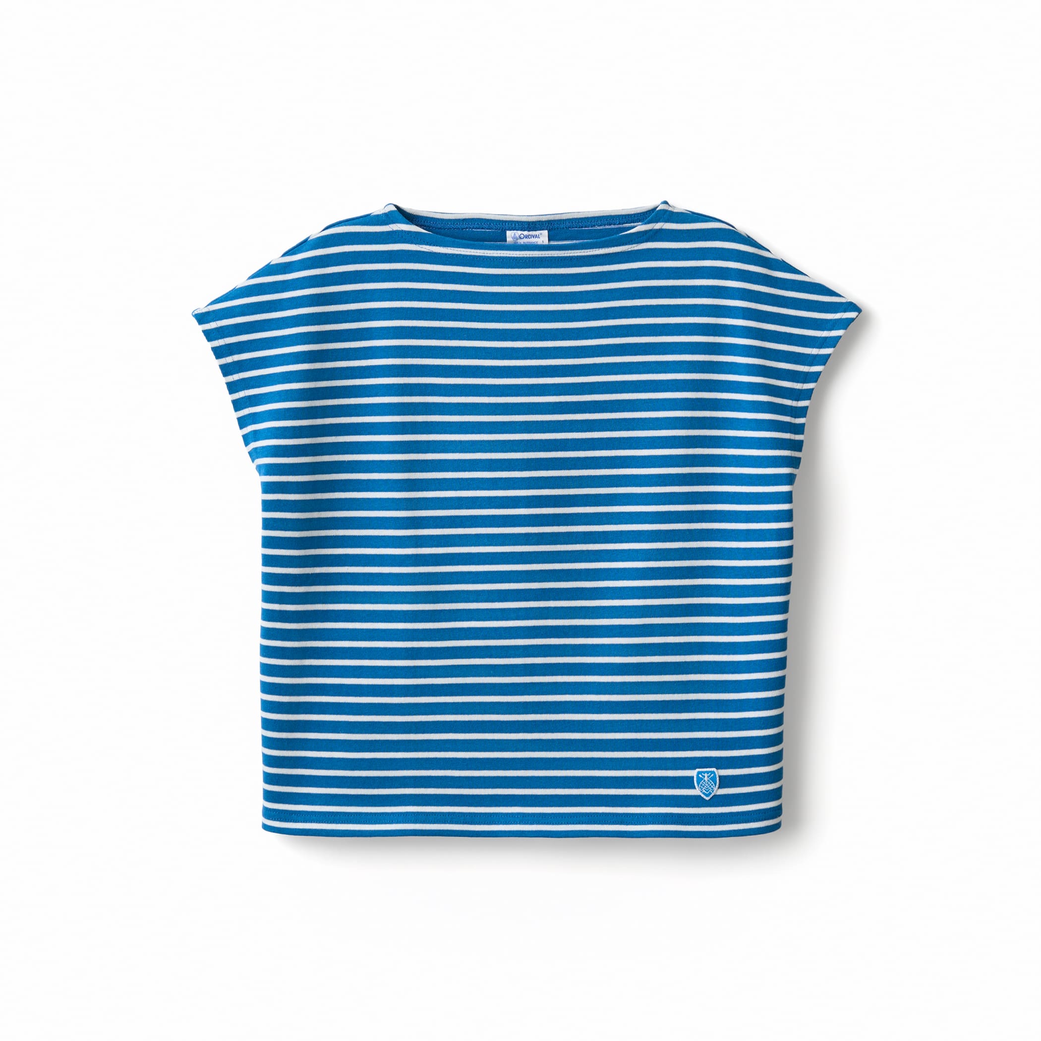 Women's Cotton Lourd Boat Neck French Sleeve Basque Shirt Narrow Border