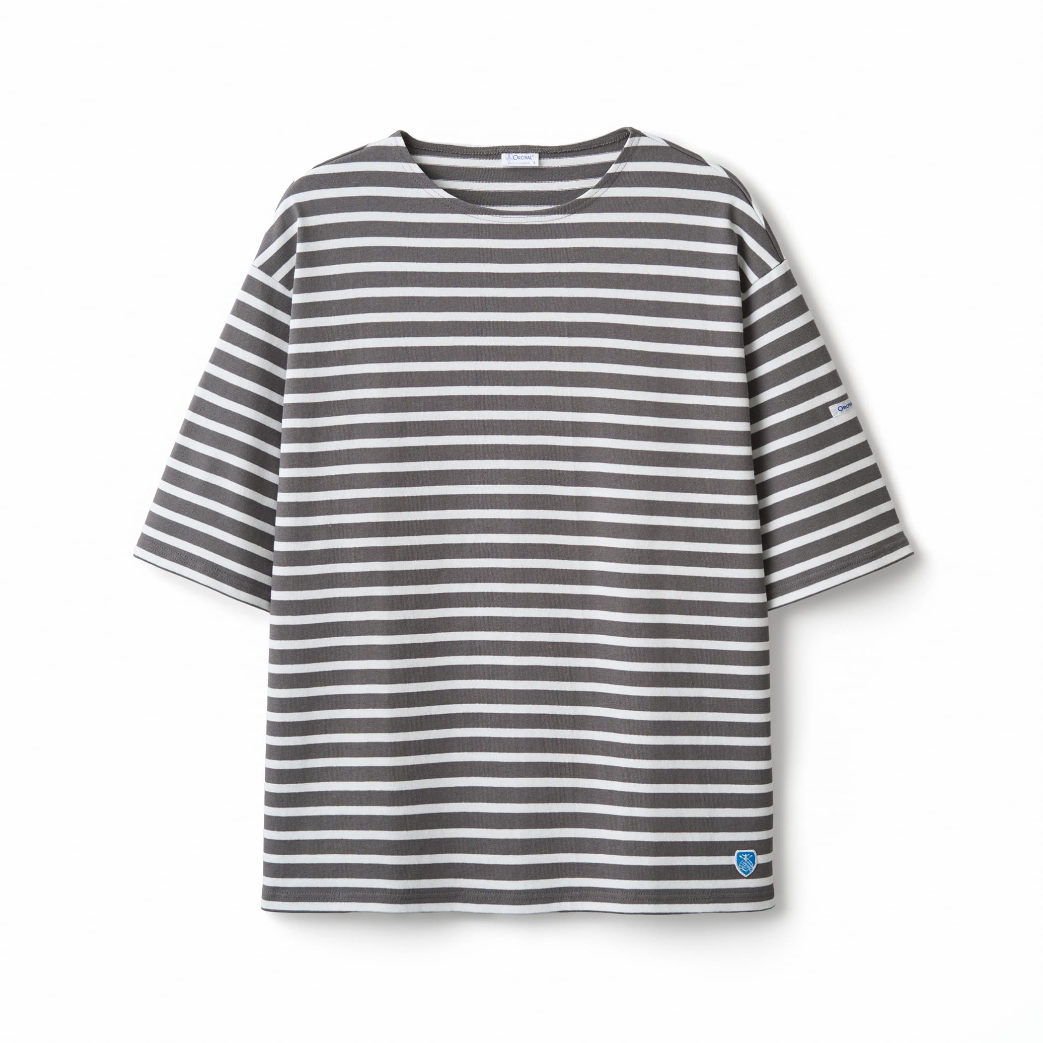 Men's Cotton Lourd Short Sleeve Crew Neck Basque Shirt Border