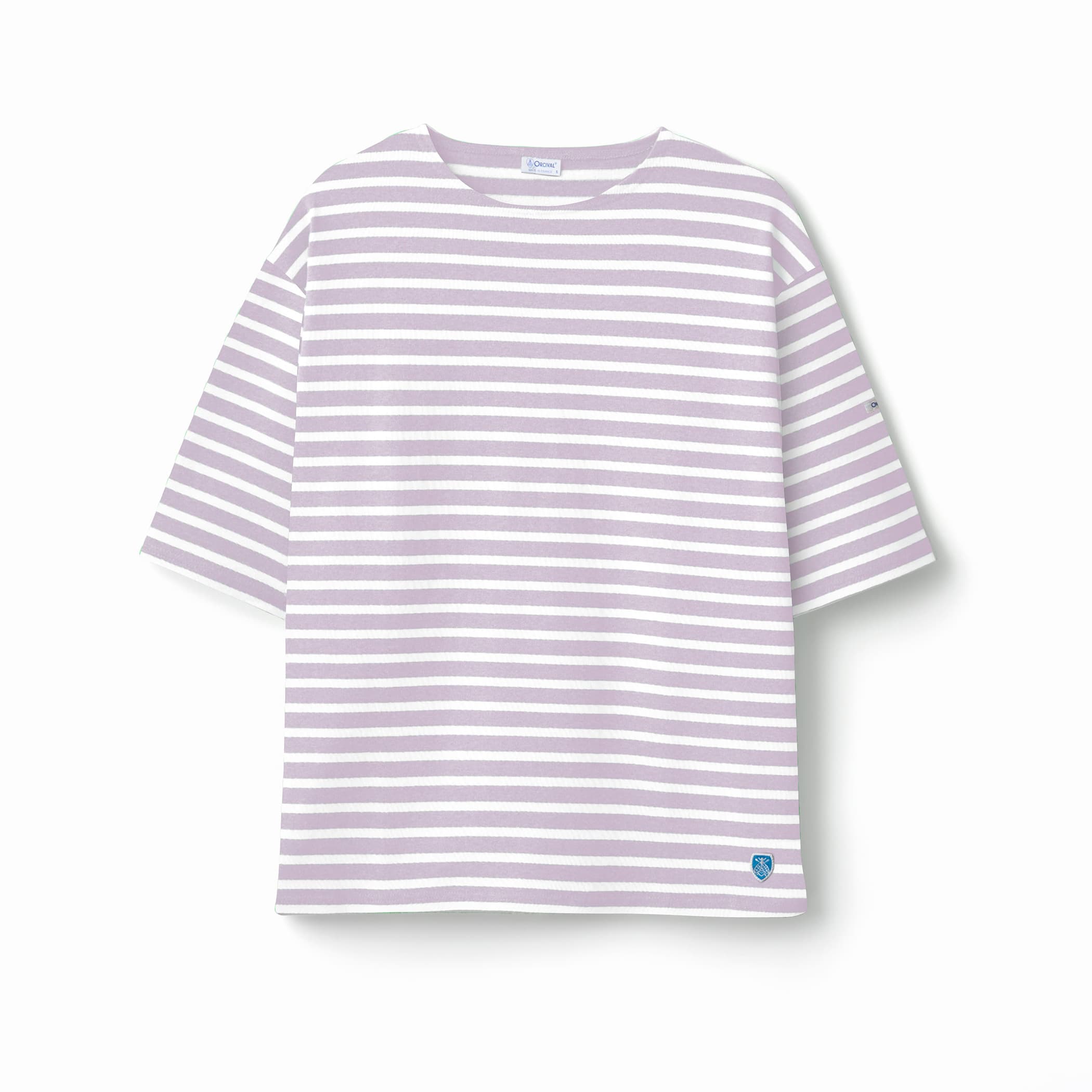 Men's Cotton Lourd Short Sleeve Crew Neck Basque Shirt Border