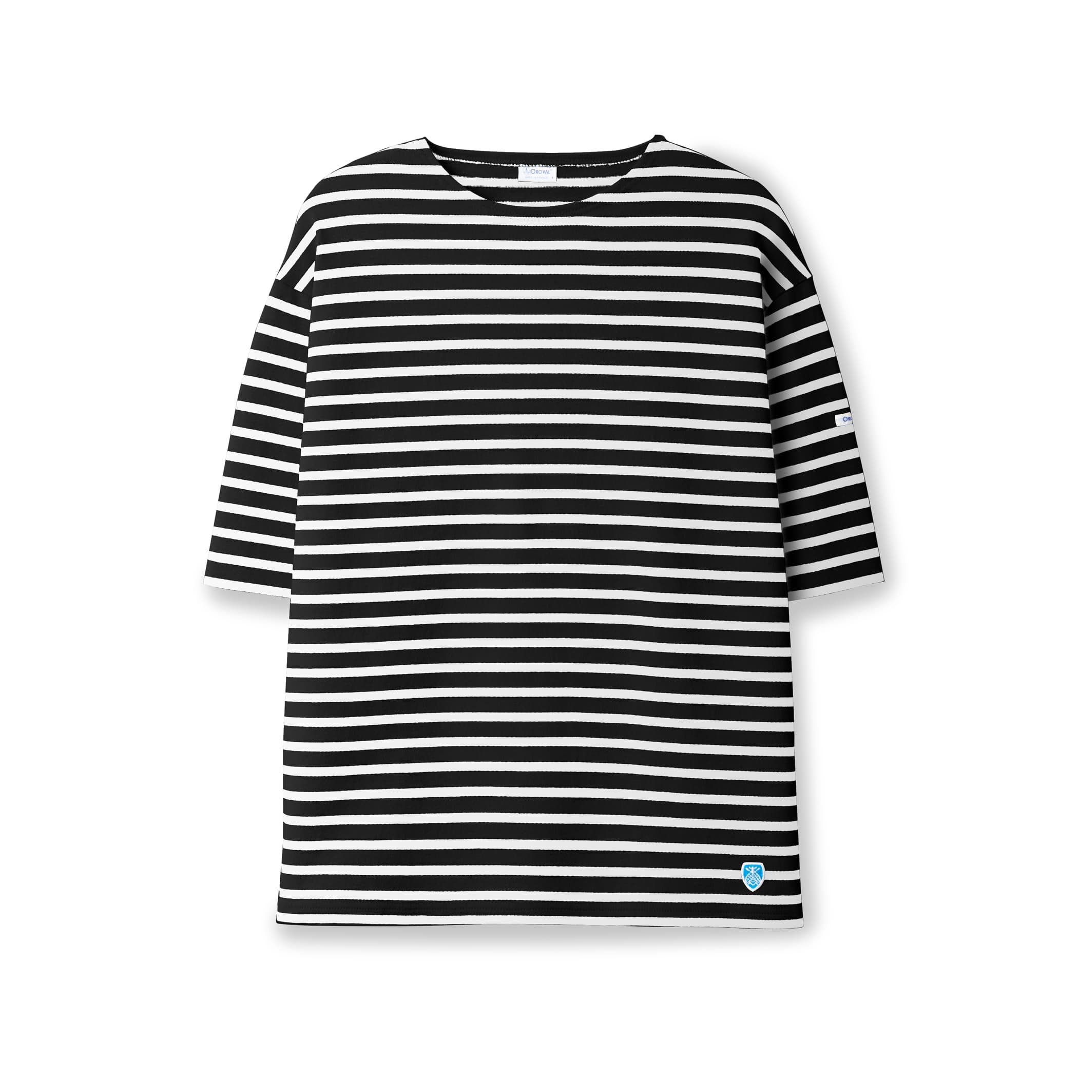 Men's Cotton Lourd Short Sleeve Crew Neck Basque Shirt Border