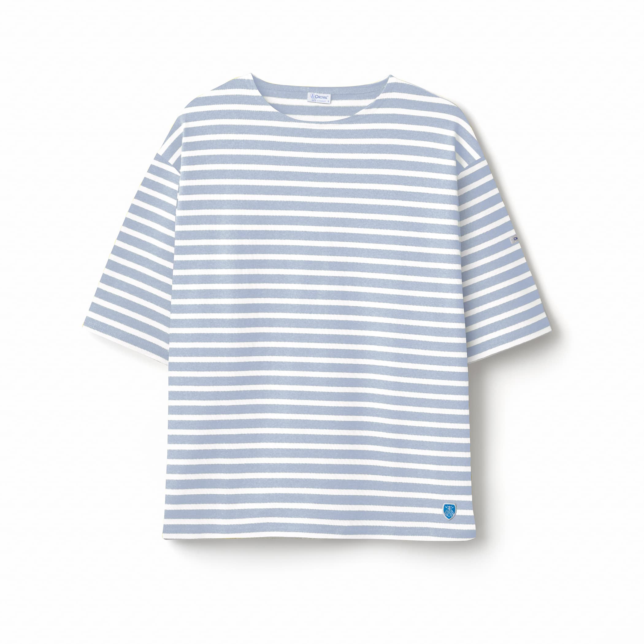 Men's Cotton Lourd Short Sleeve Crew Neck Basque Shirt Border