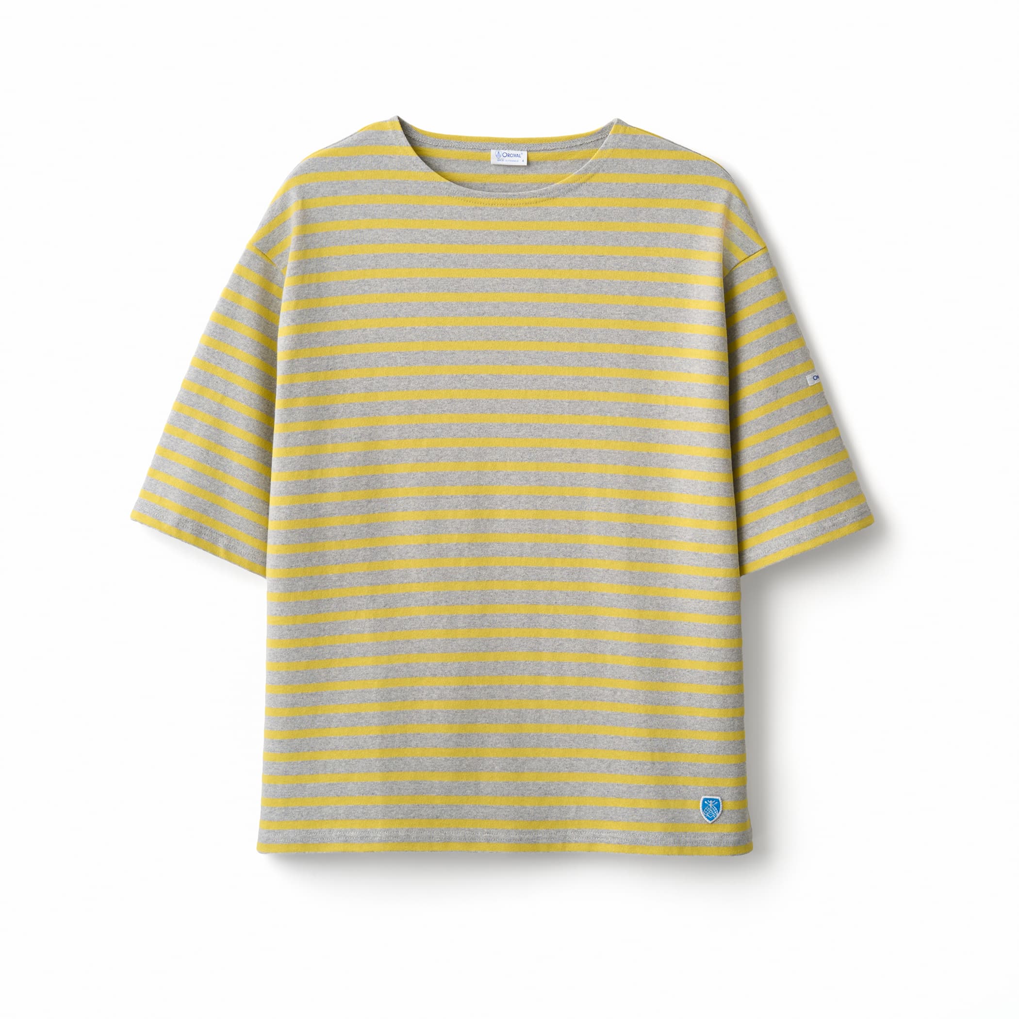 Men's Cotton Lourd Short Sleeve Crew Neck Basque Shirt Border