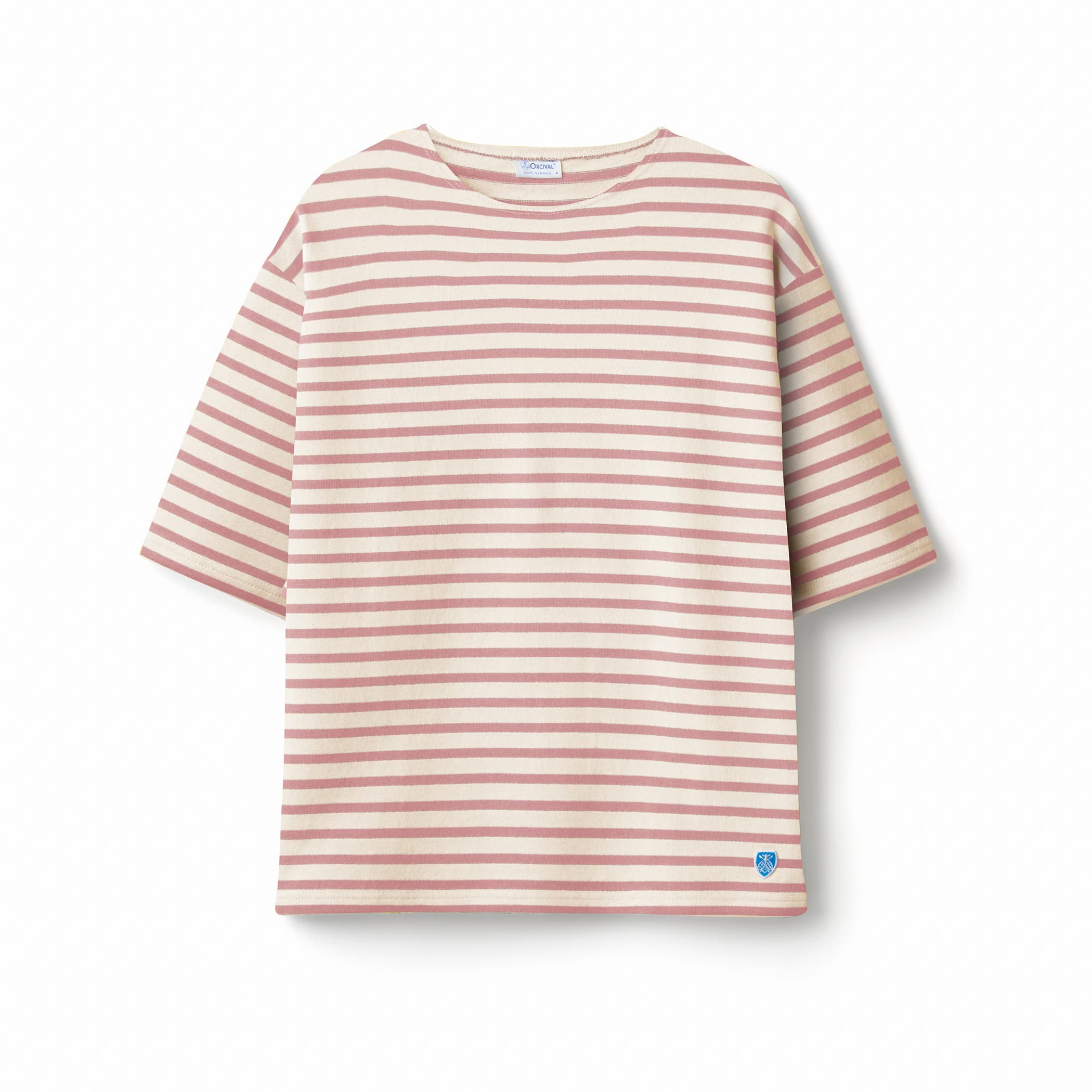 Men's Cotton Lourd Short Sleeve Crew Neck Basque Shirt Border