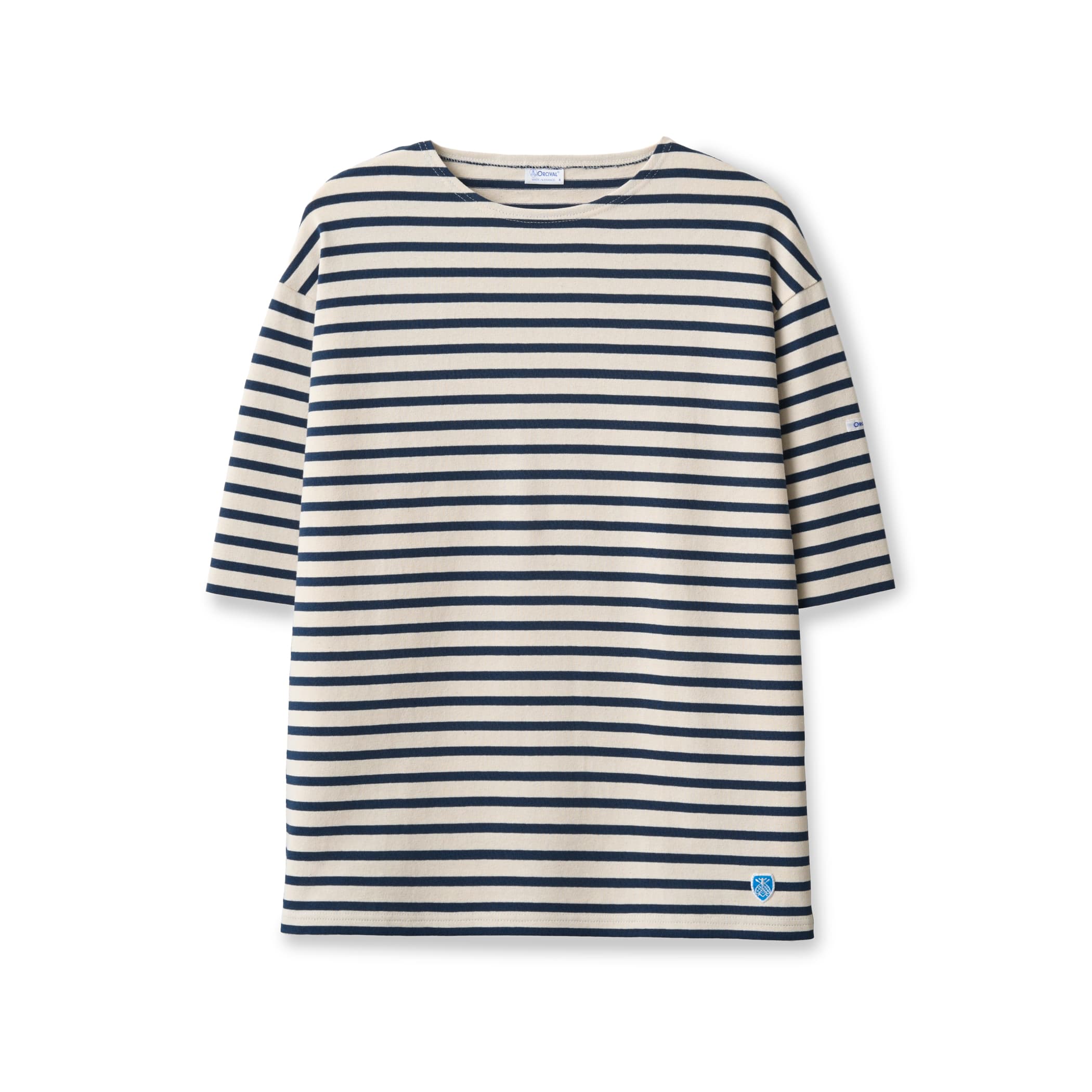Men's Cotton Lourd Short Sleeve Crew Neck Basque Shirt Border