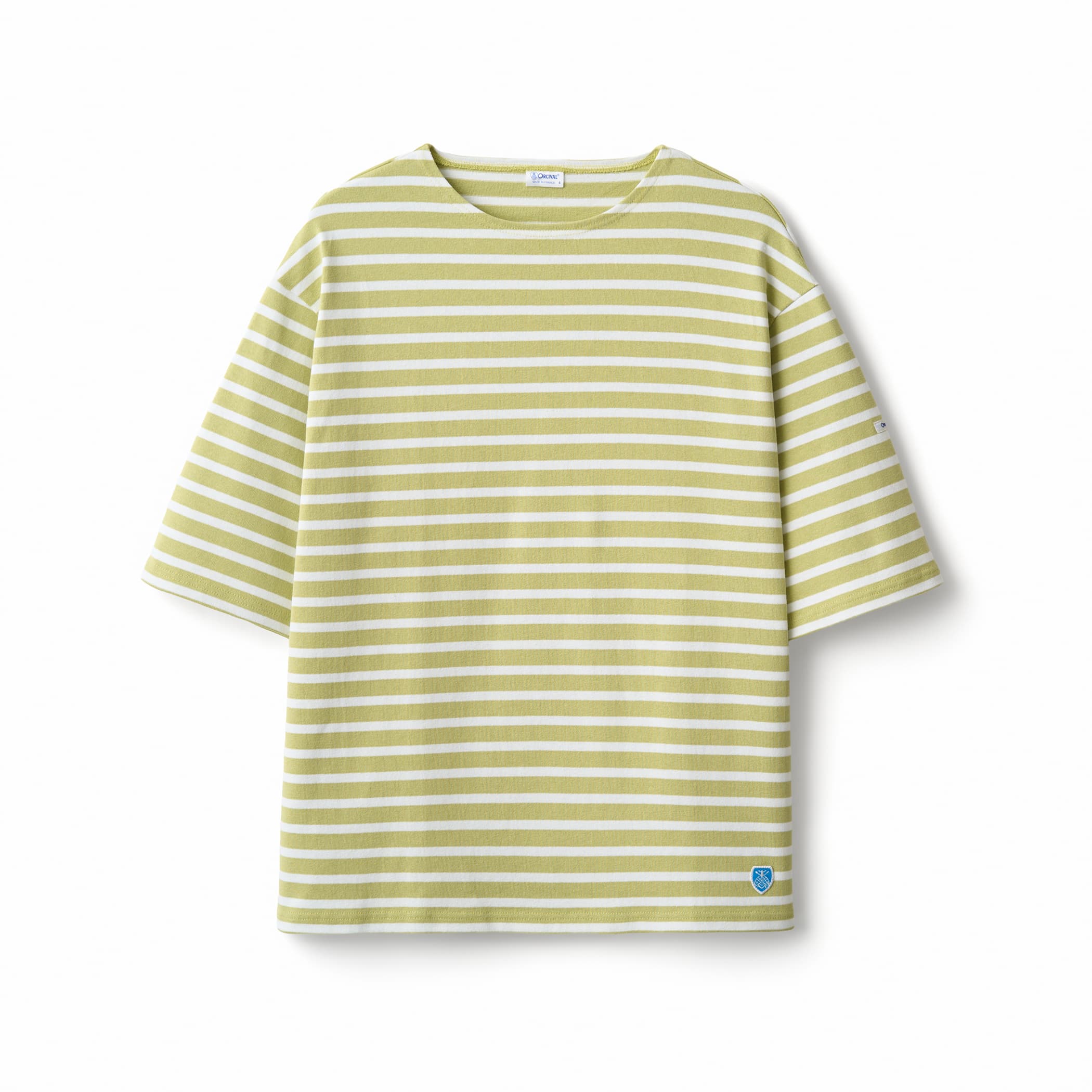 Men's Cotton Lourd Short Sleeve Crew Neck Basque Shirt Border
