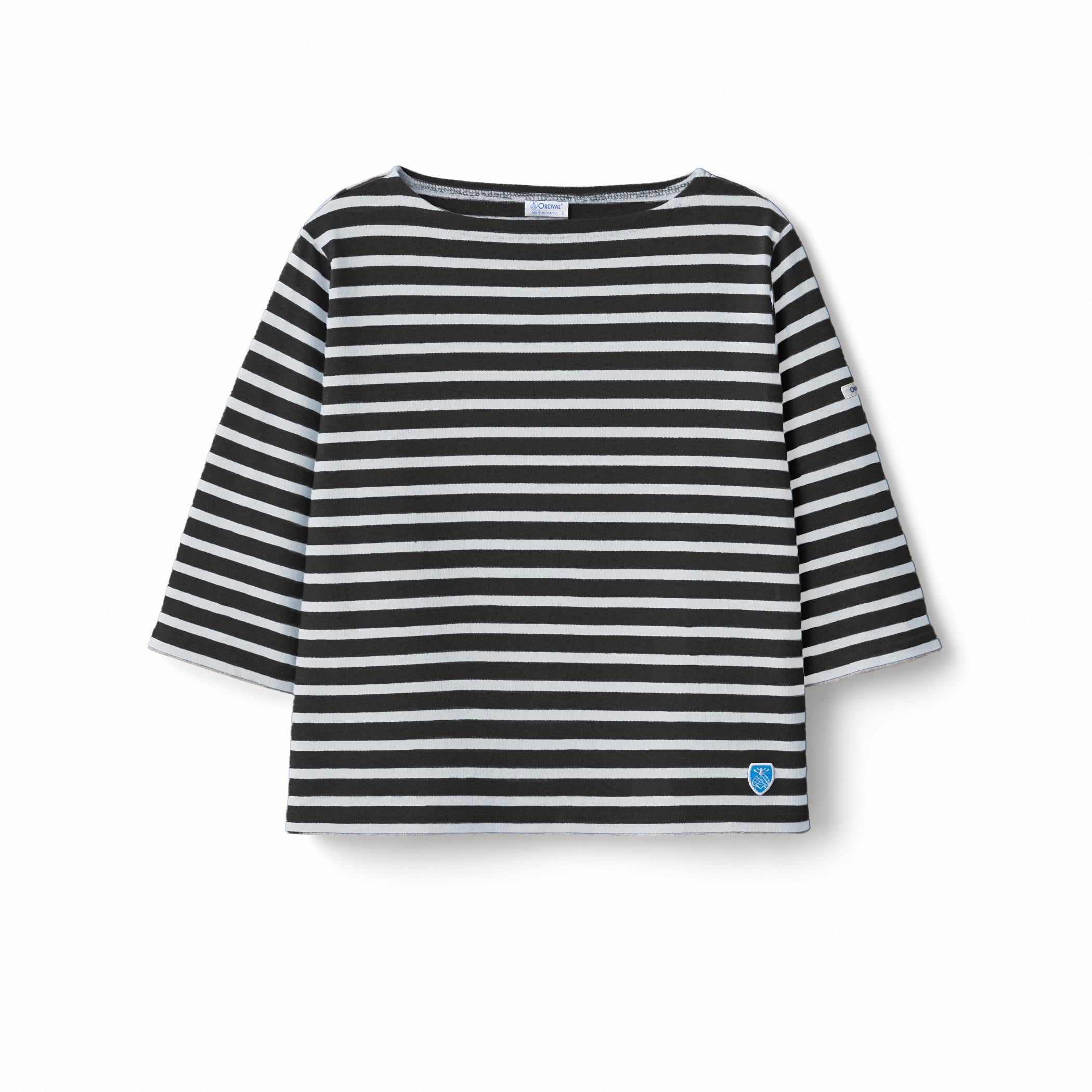 Women's Cotton Lourd Short Sleeve Boat Neck Basque Shirt Border