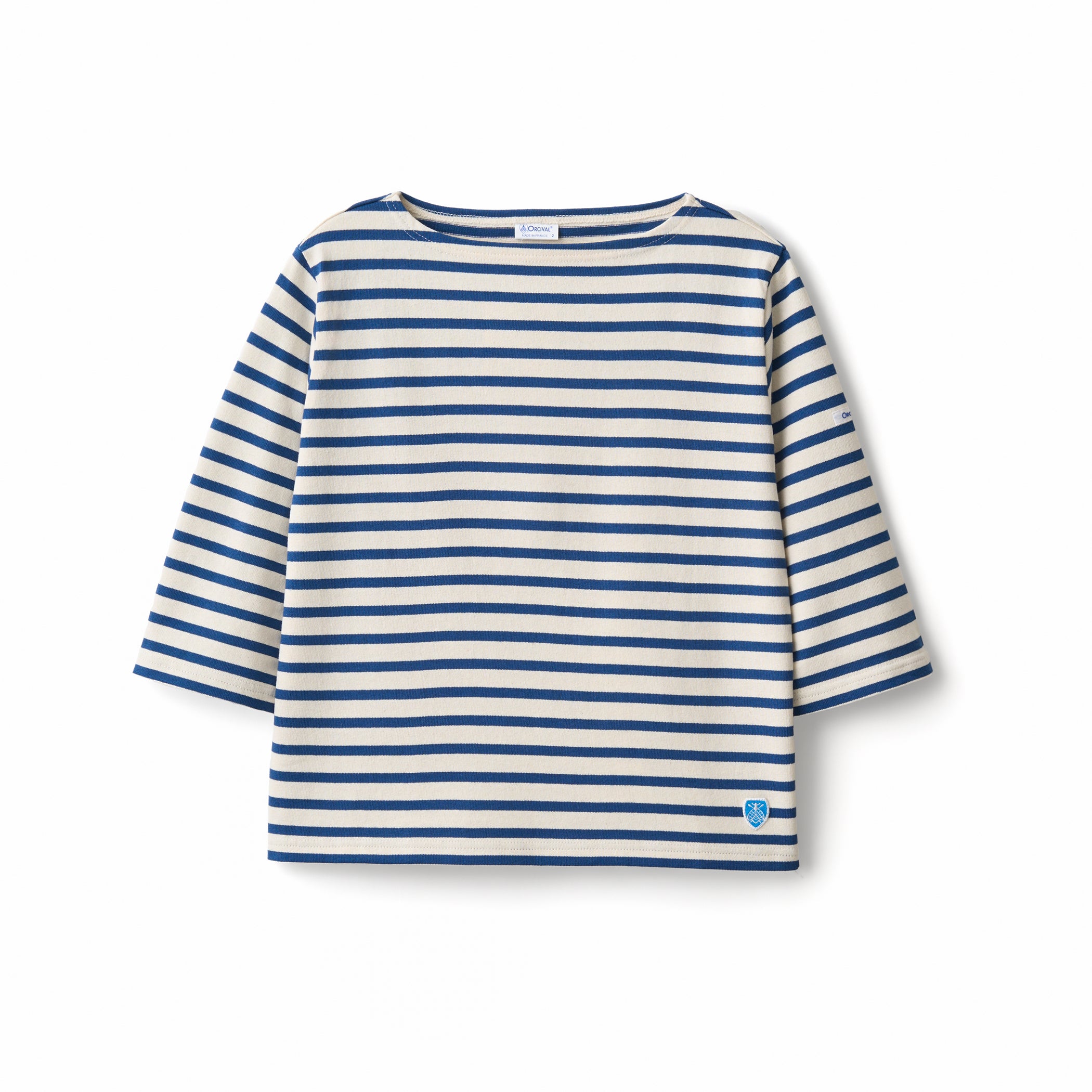 Women's Cotton Lourd Short Sleeve Boat Neck Basque Shirt Border