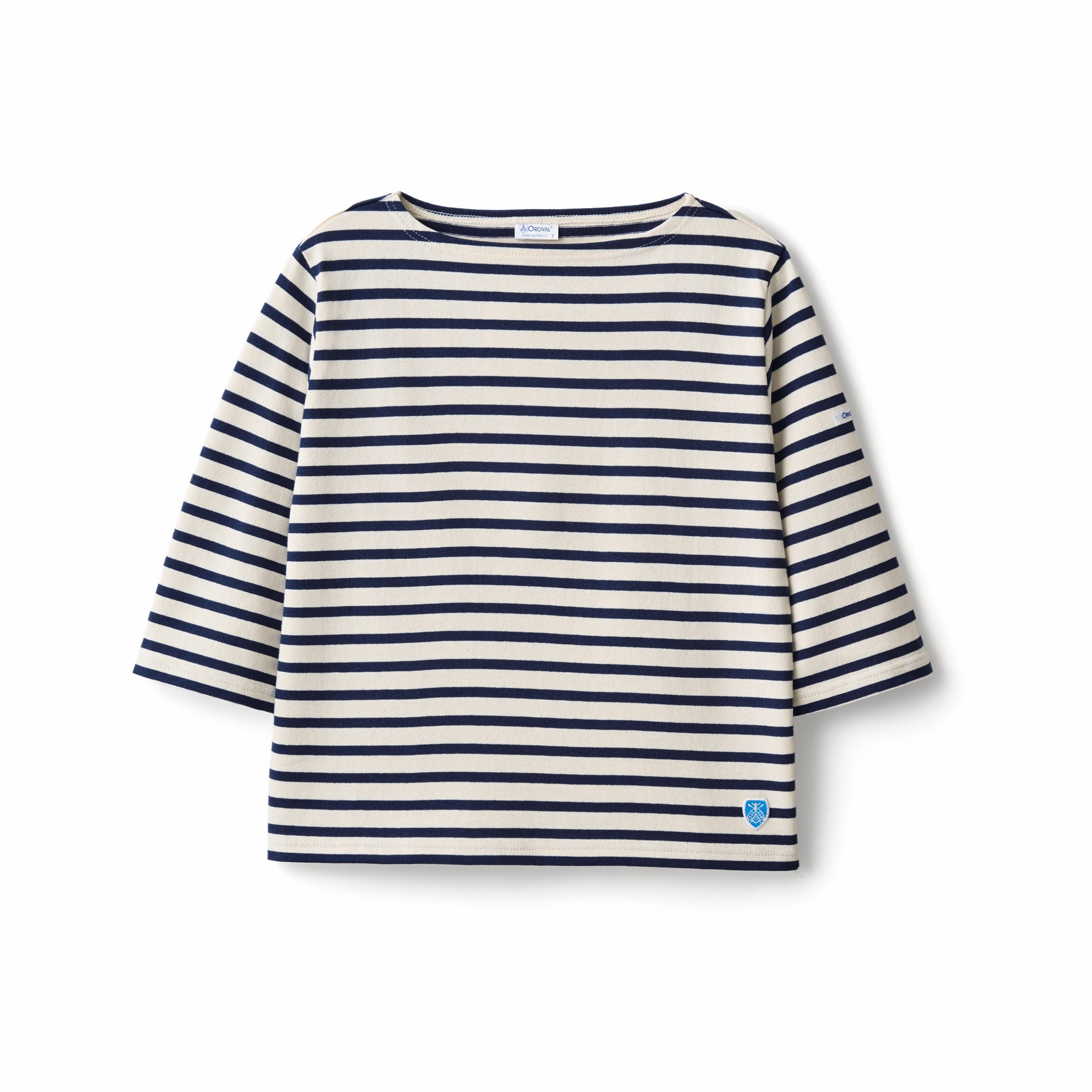 Women's Cotton Lourd Short Sleeve Boat Neck Basque Shirt Border