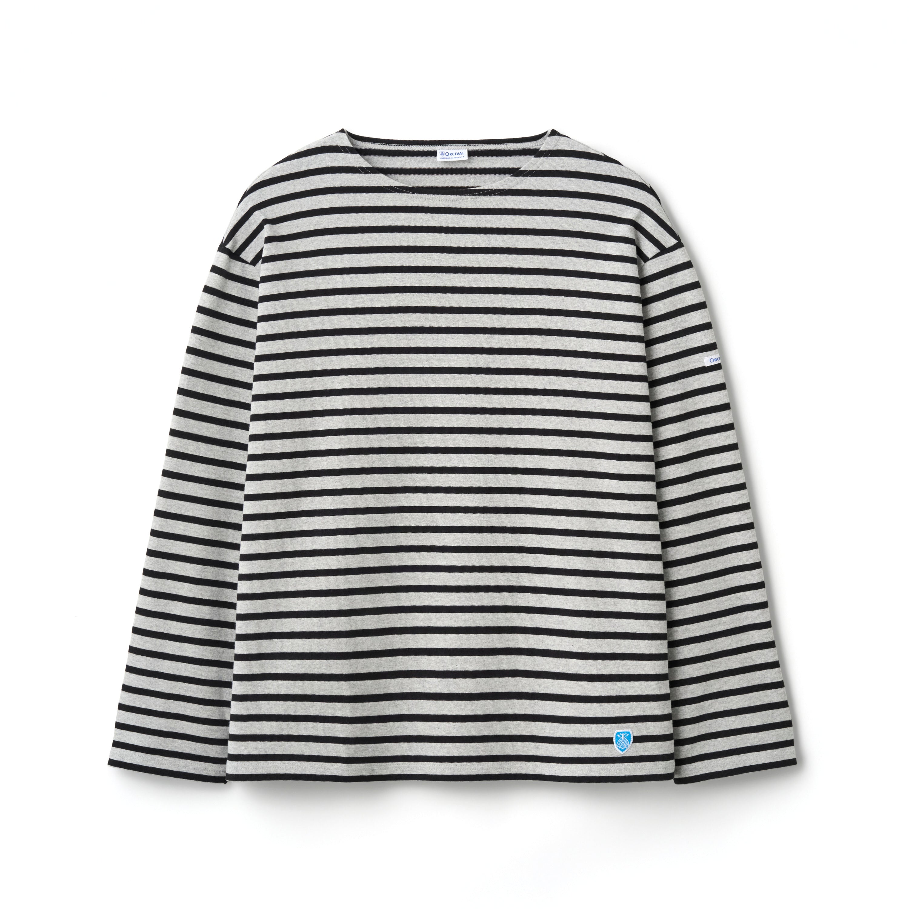 Men's Cotton Lourd Crew Neck Wide Basque Shirt Border