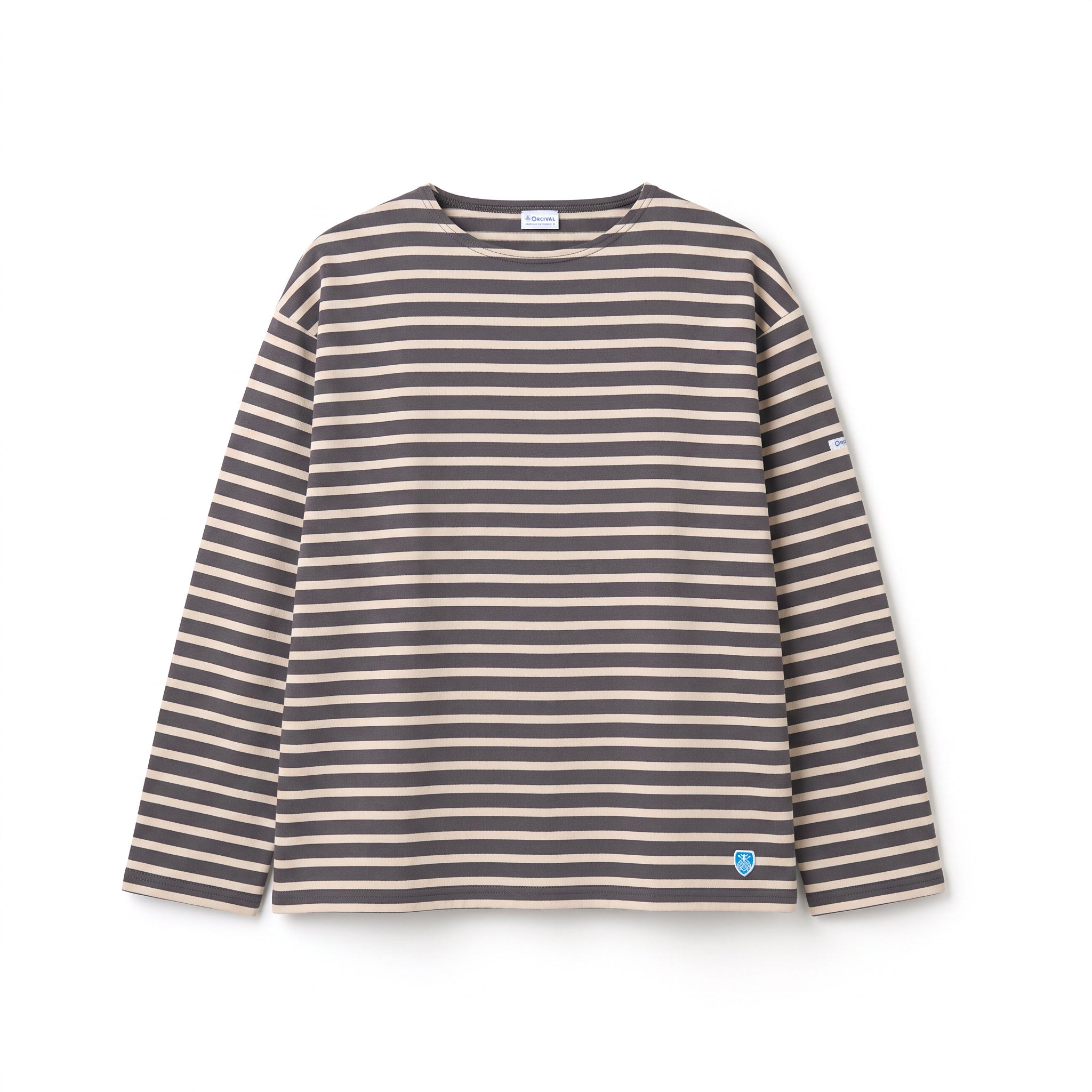 Men's Cotton Lourd Crew Neck Wide Basque Shirt Border