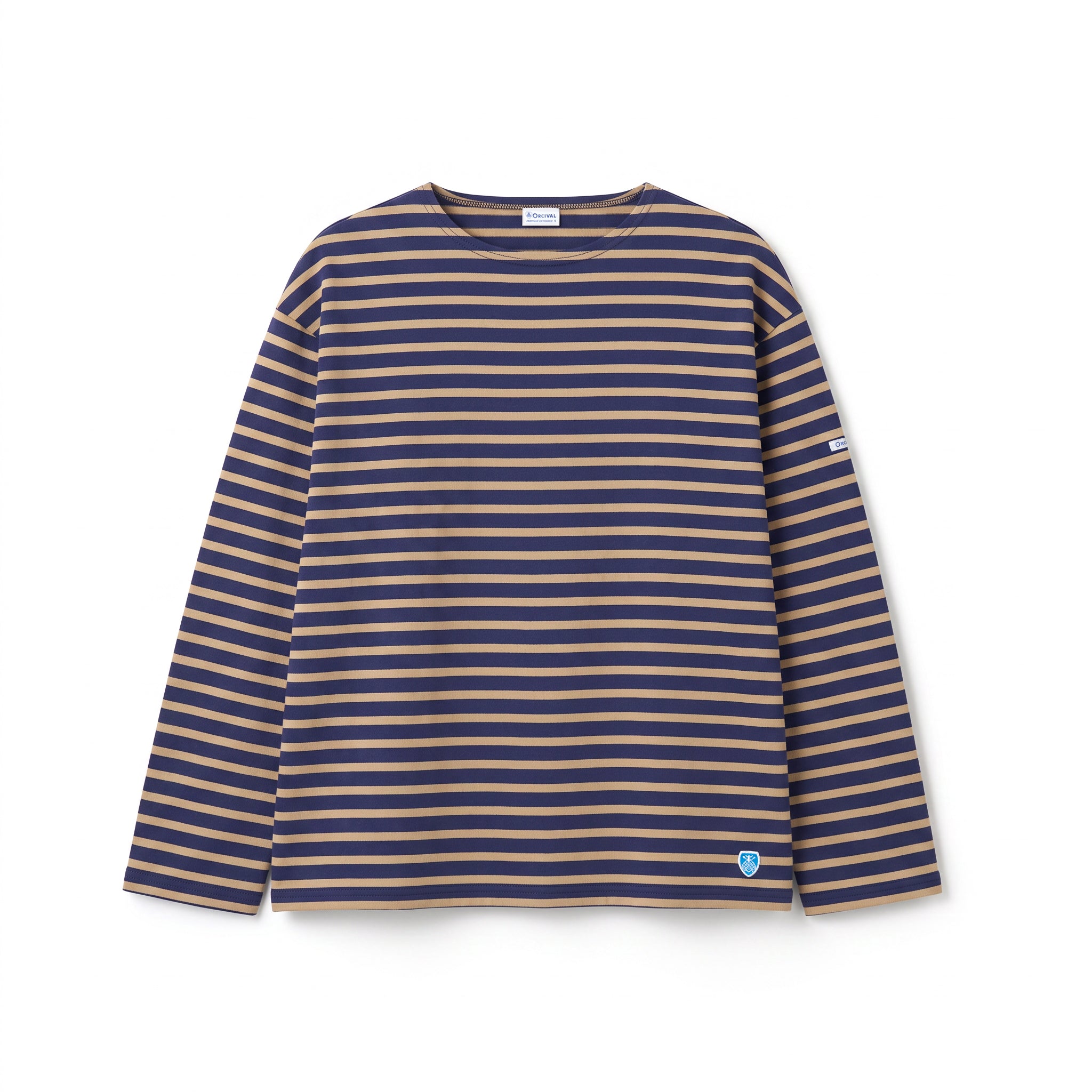 Men's Cotton Lourd Crew Neck Wide Basque Shirt Border