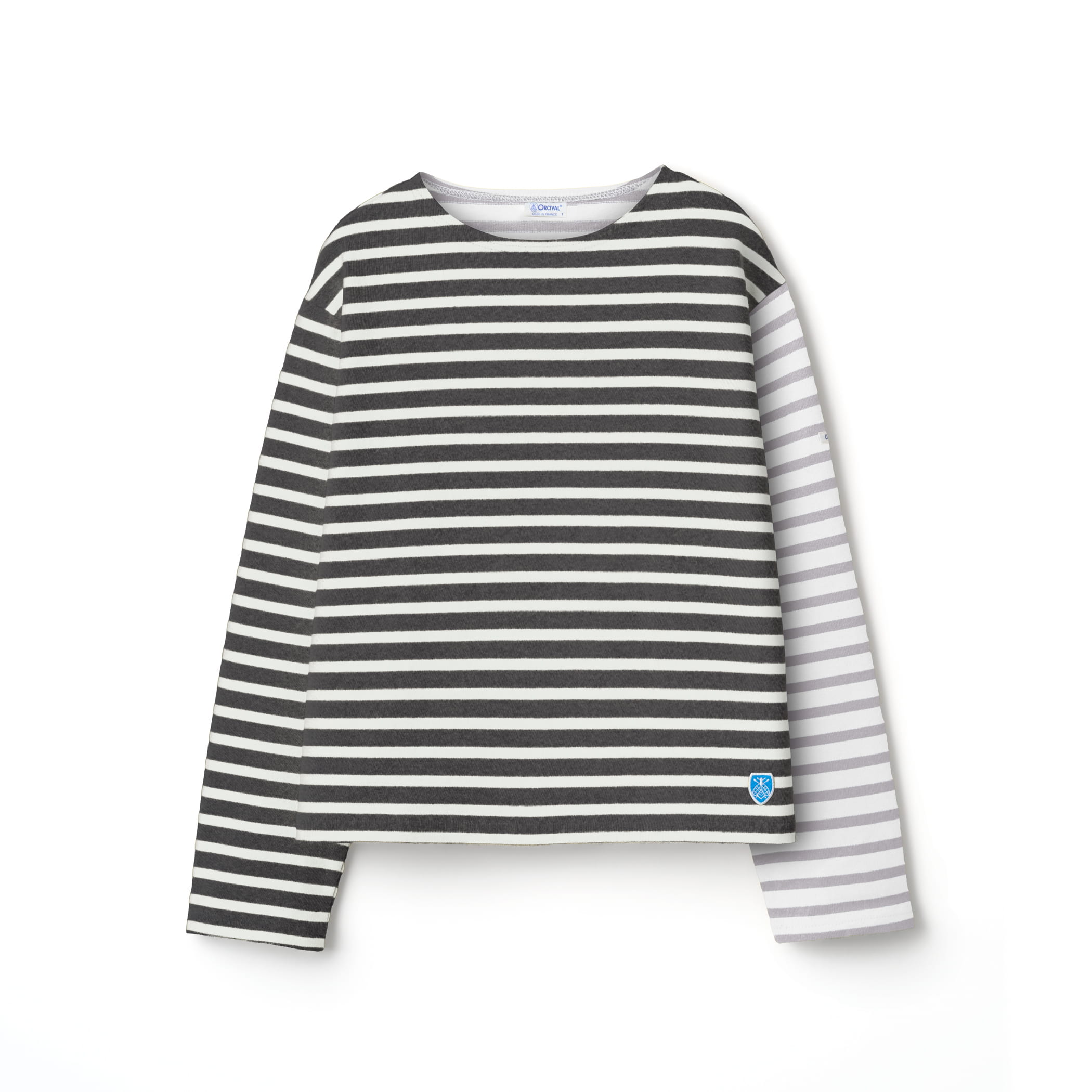 Women's Cotton Lourd Crew Neck Basque Shirt Bicolor Border