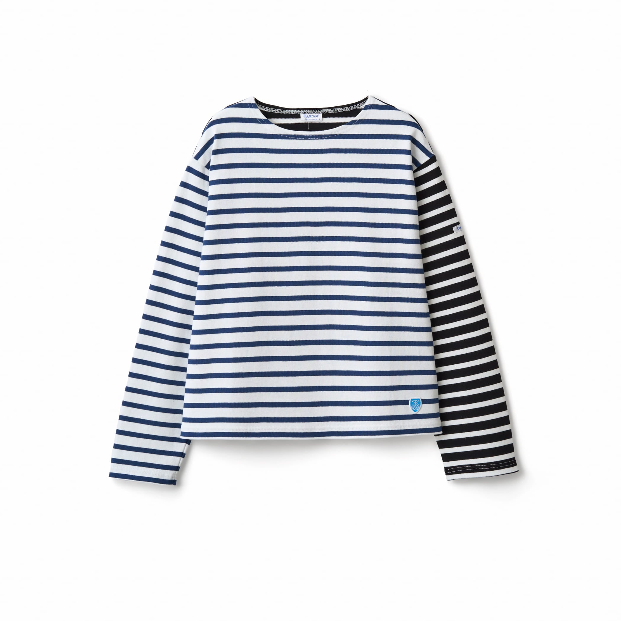 Women's Cotton Lourd Crew Neck Basque Shirt Bicolor Border