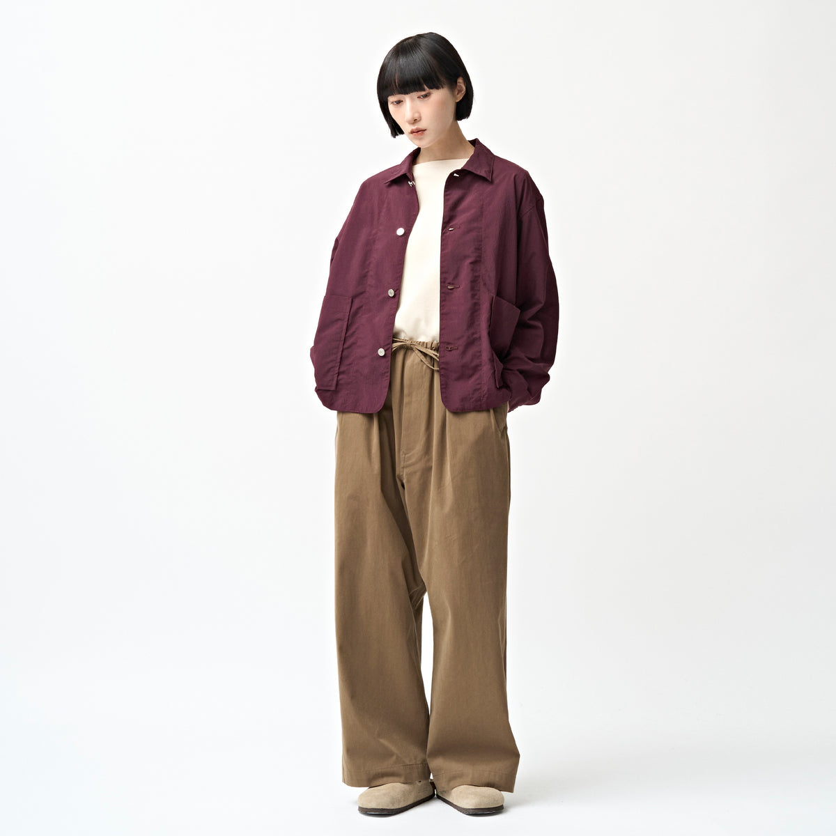 Cotton Nylon Twill Wide Easy Pants