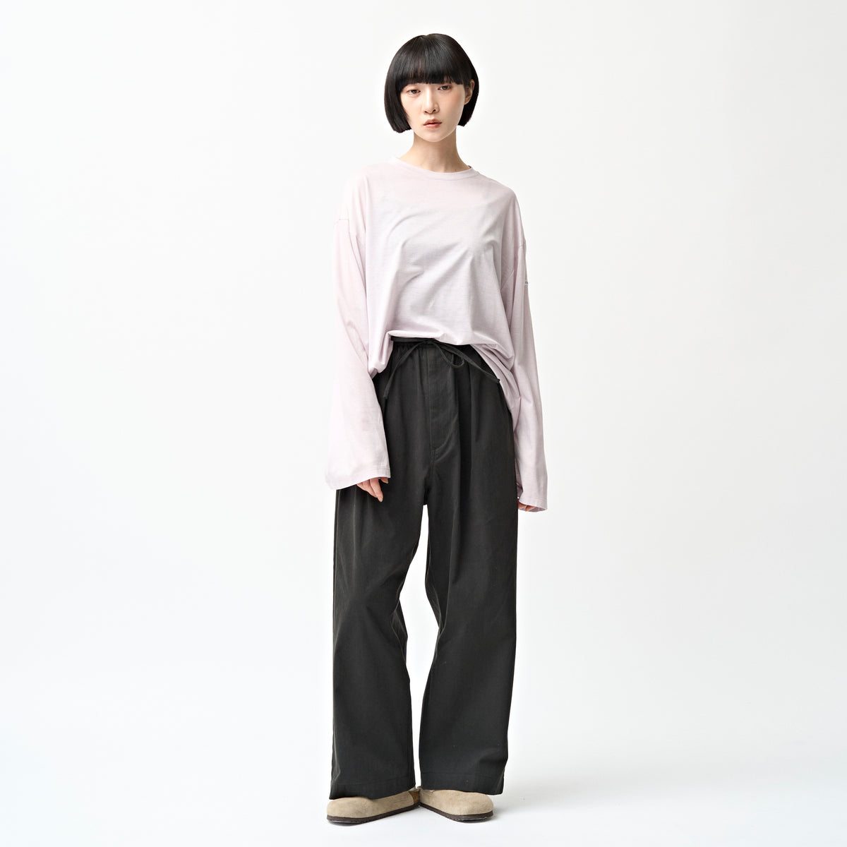Cotton Nylon Twill Wide Easy Pants