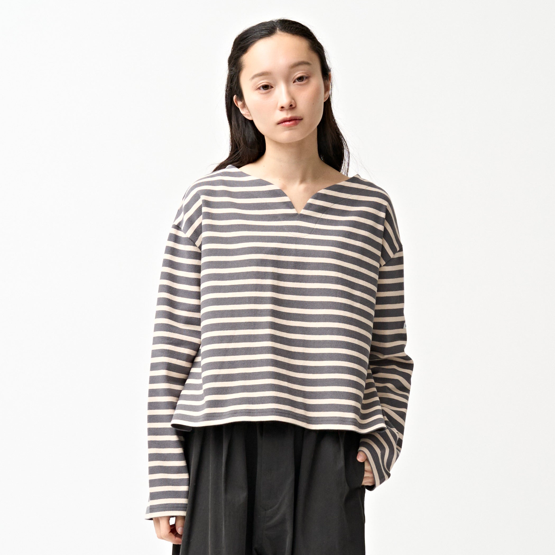 Women's Cotton Lourd Skipper Neck Wide Shirt  Border