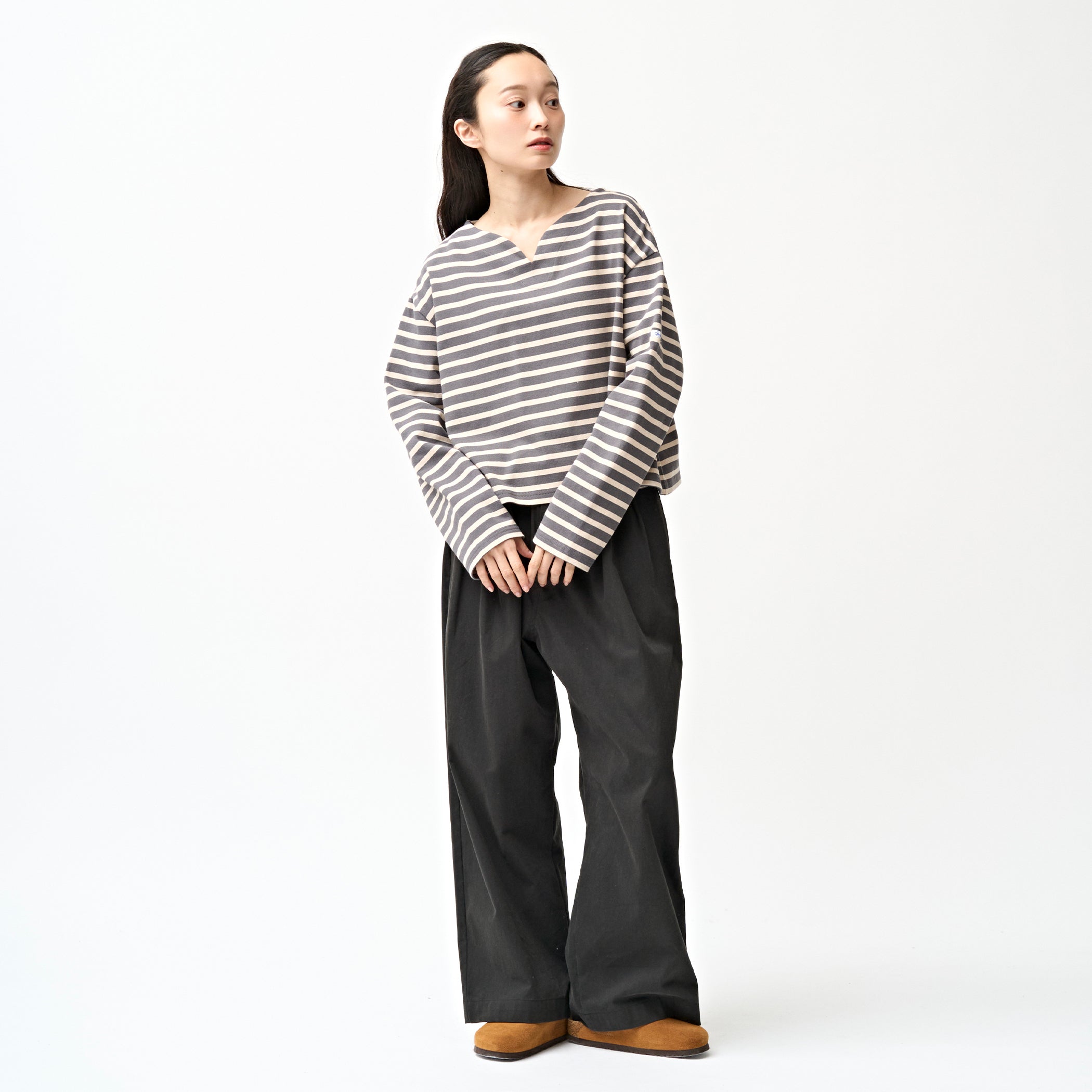 Women's Cotton Lourd Skipper Neck Wide Shirt  Border
