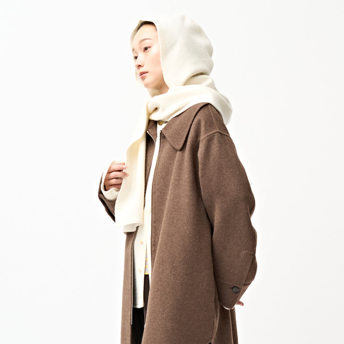 Boiled Wool Jersey Knit Scarf Hoodie