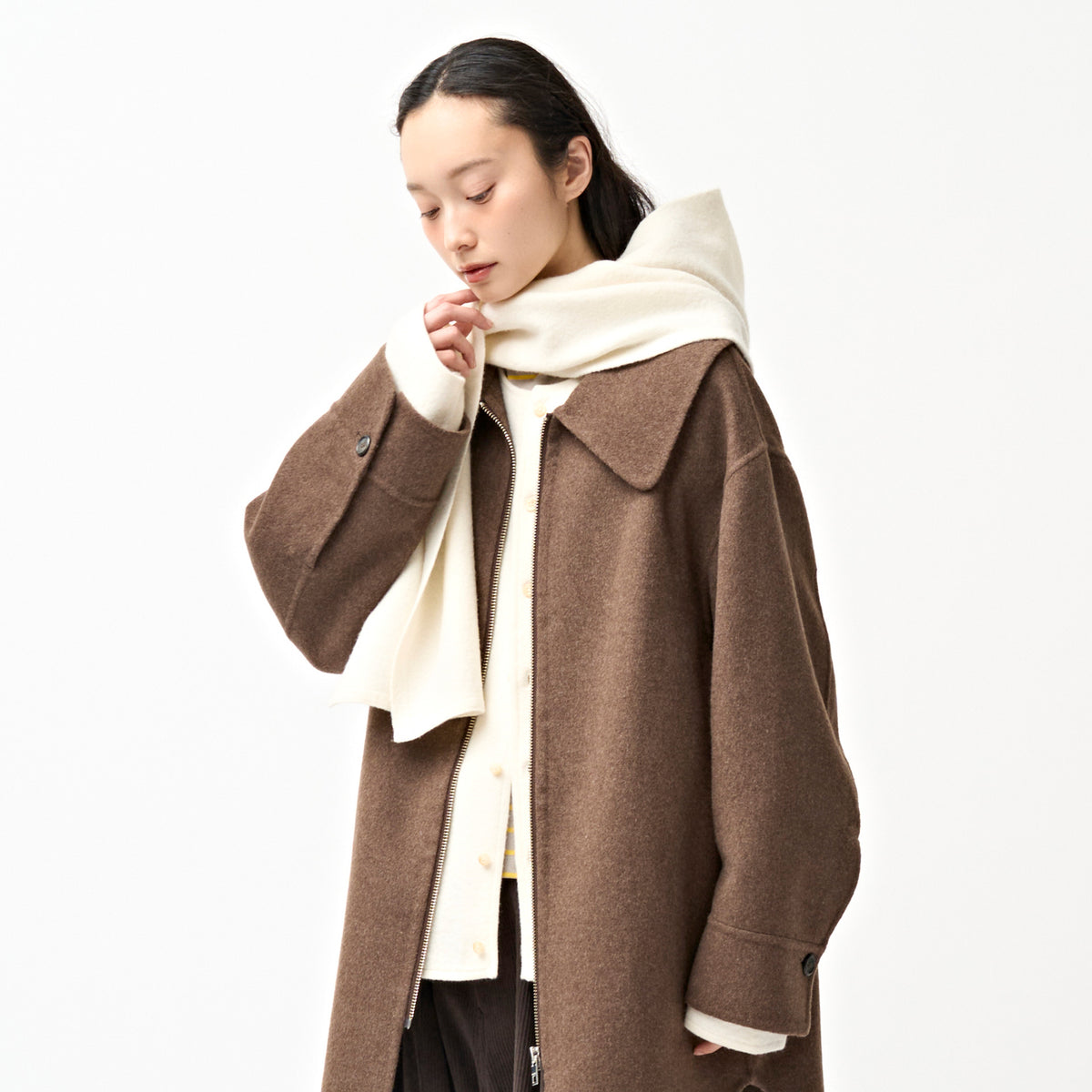 Boiled Wool Jersey Knit Scarf Hoodie